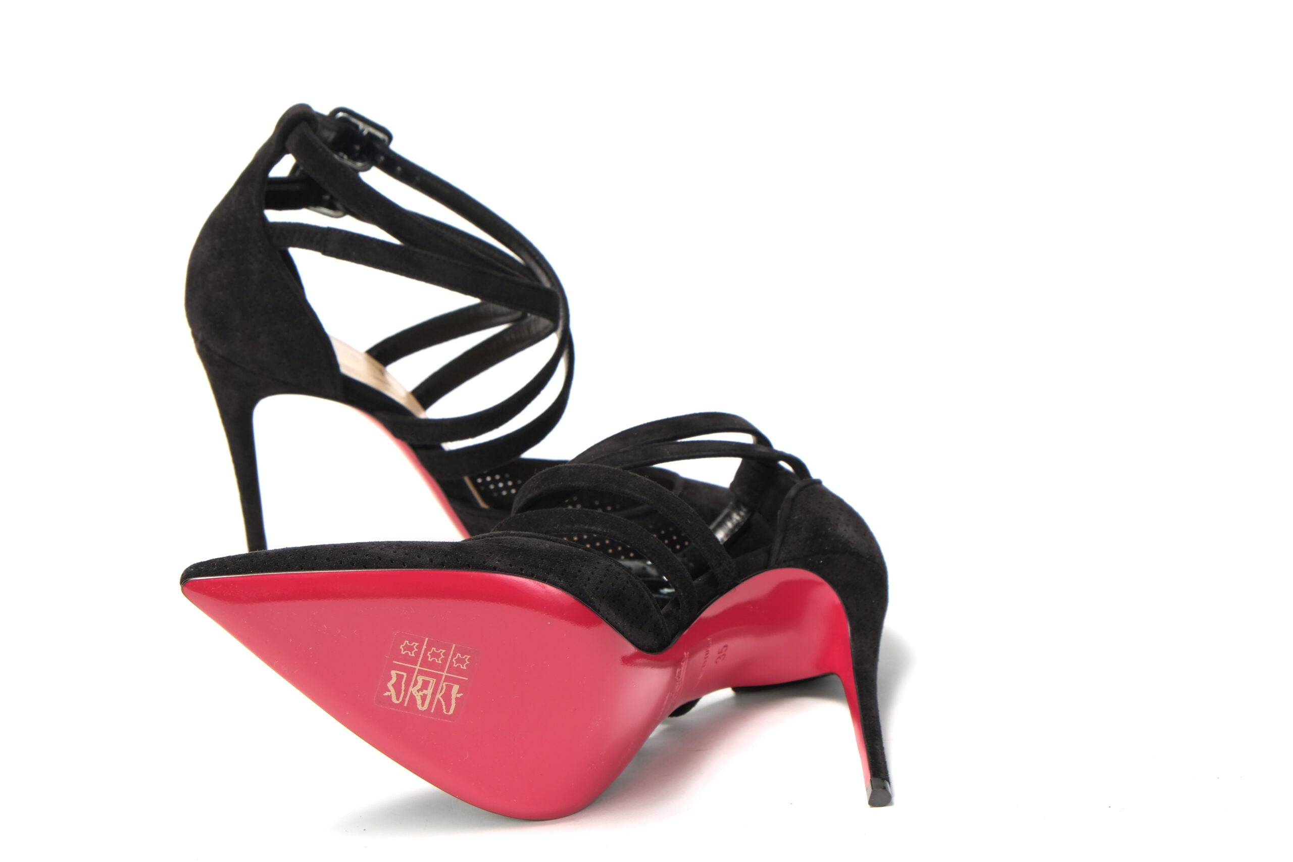Christian Louboutin Black Velour Perforated Strappy High Heel Sandal - DEA STILOSA MILANO