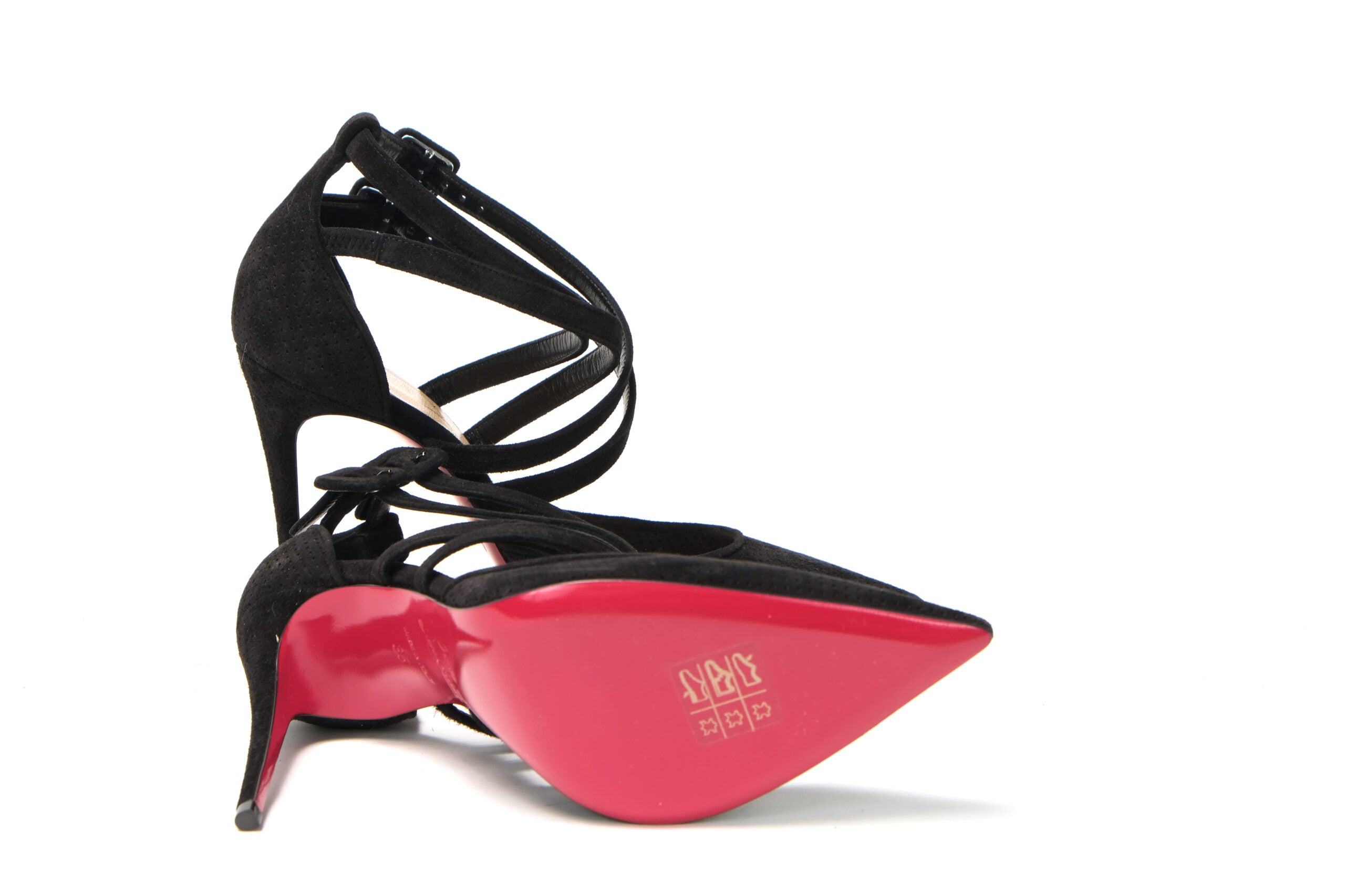 Christian Louboutin Black Velour Perforated Strappy High Heel Sandal - DEA STILOSA MILANO