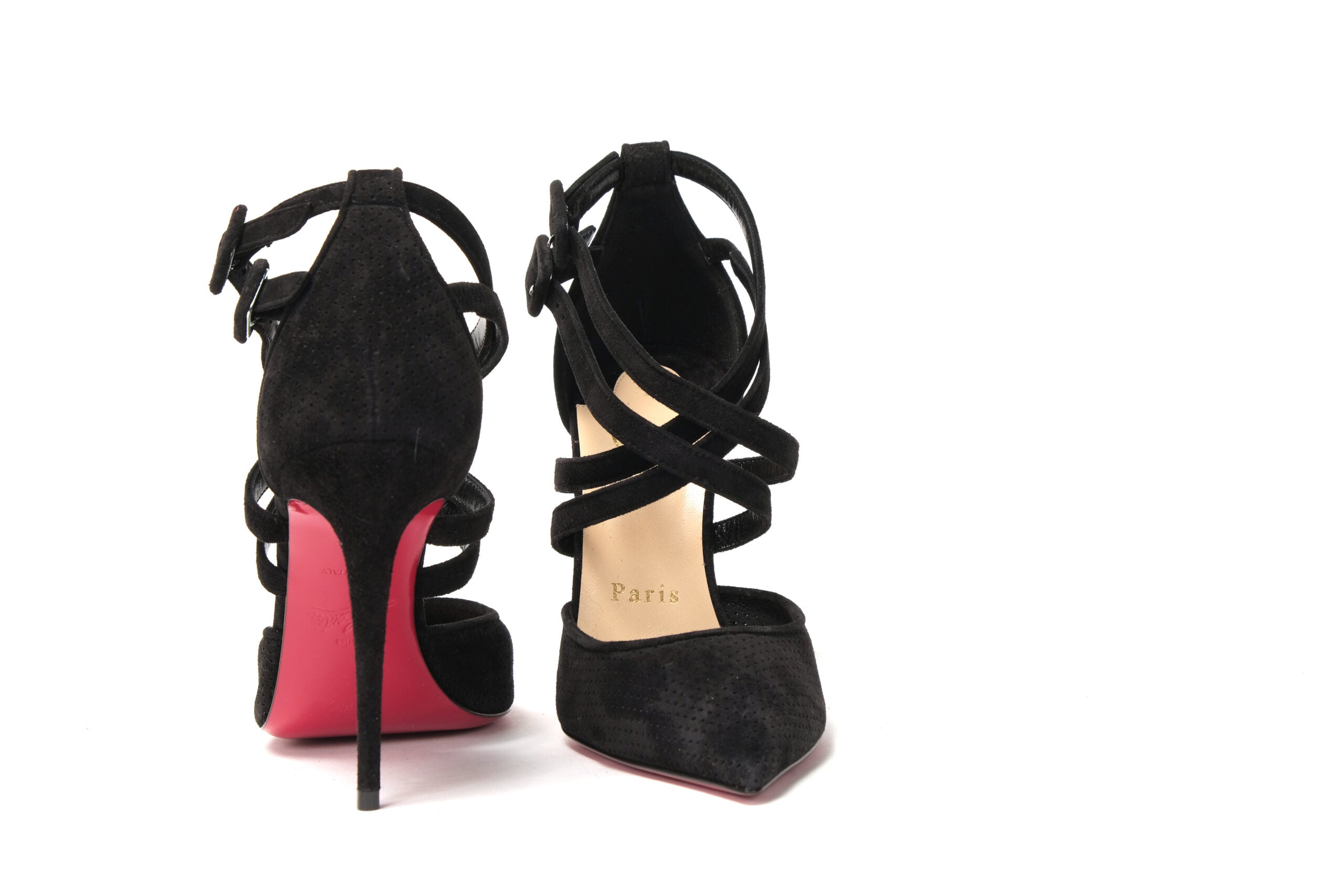 Christian Louboutin Black Velour Perforated Strappy High Heel Sandal - DEA STILOSA MILANO