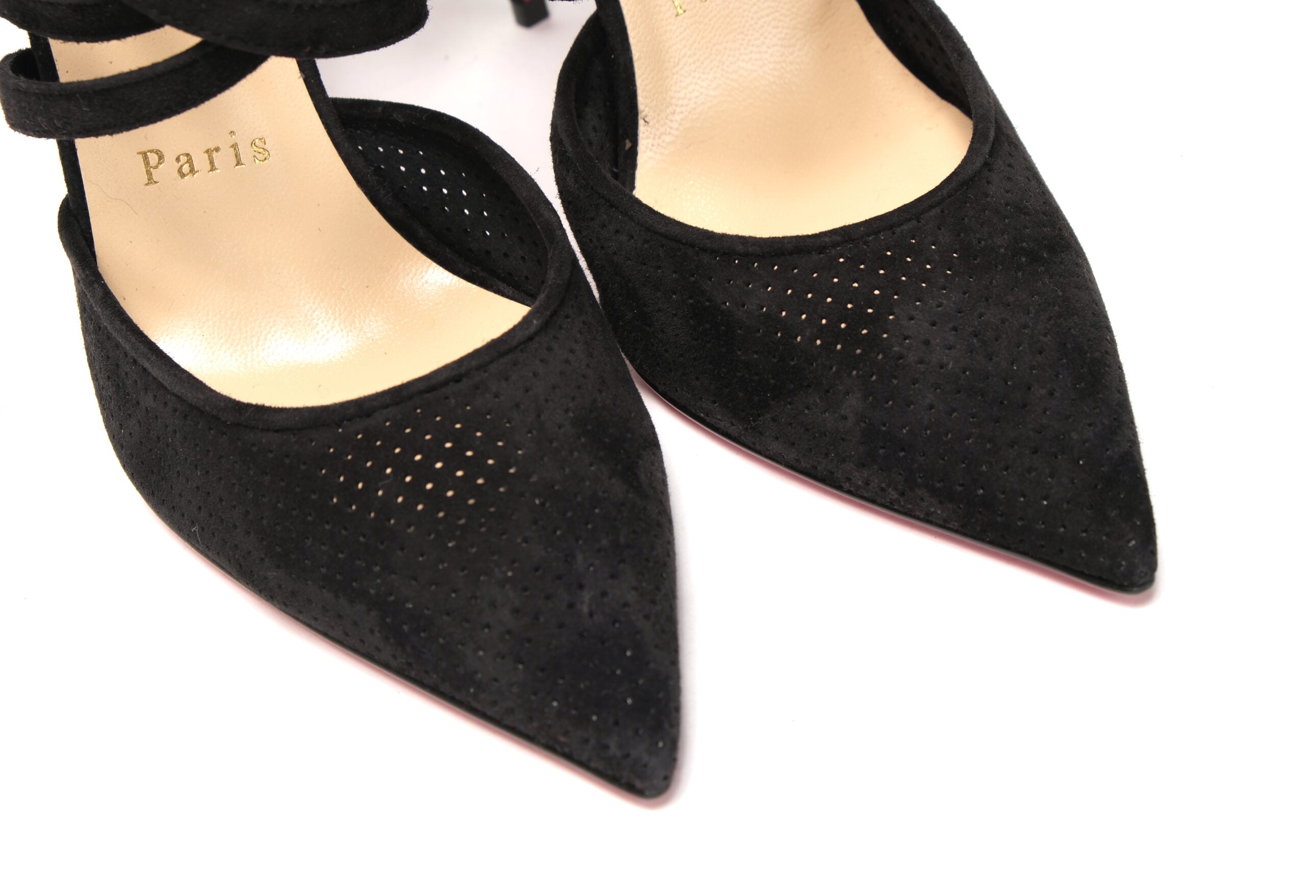 Christian Louboutin Black Velour Perforated Strappy High Heel Sandal - DEA STILOSA MILANO
