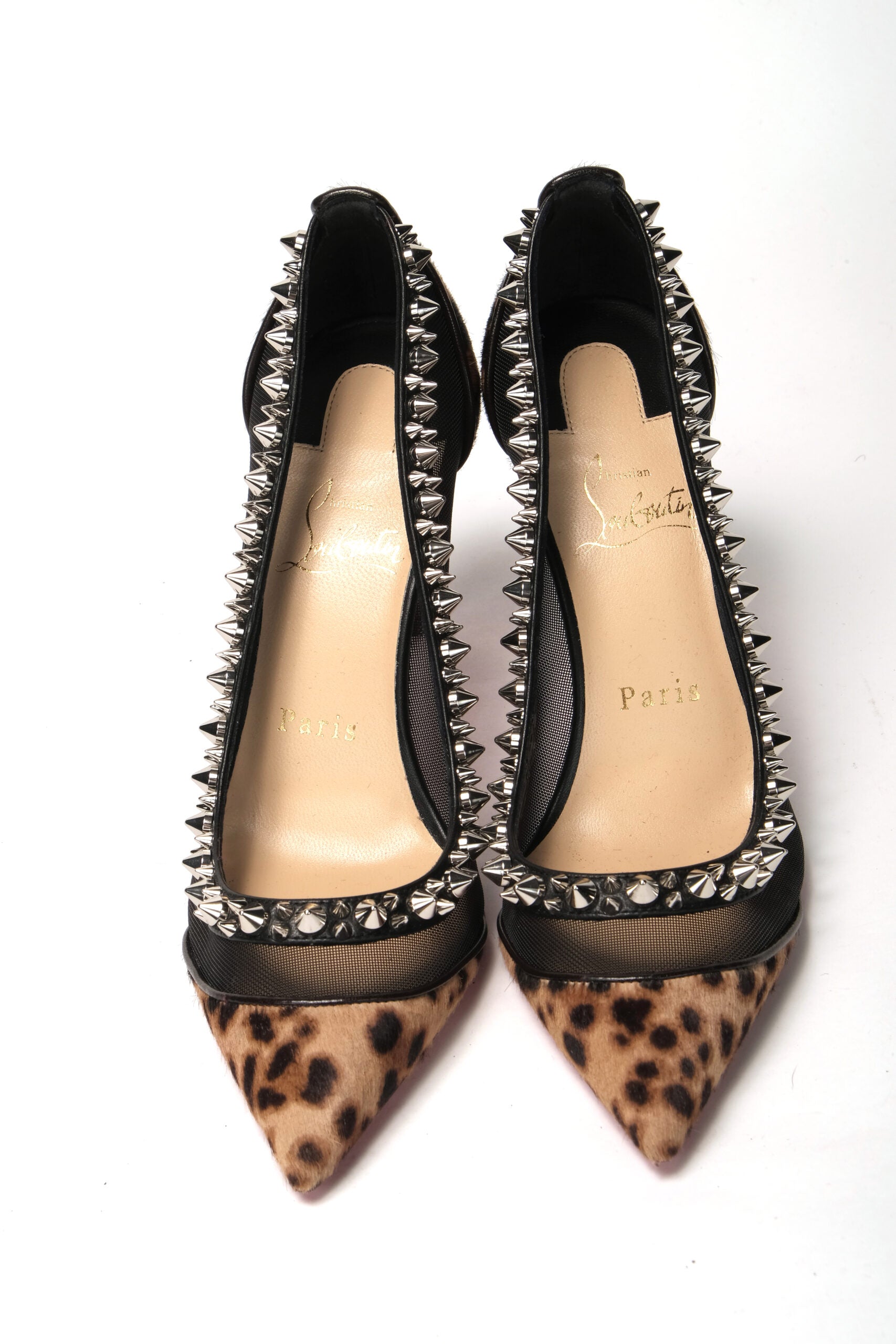 Christian Louboutin Brown Silver Leopard Nappa And Mesh Studded High Heels Pumps - DEA STILOSA MILANO