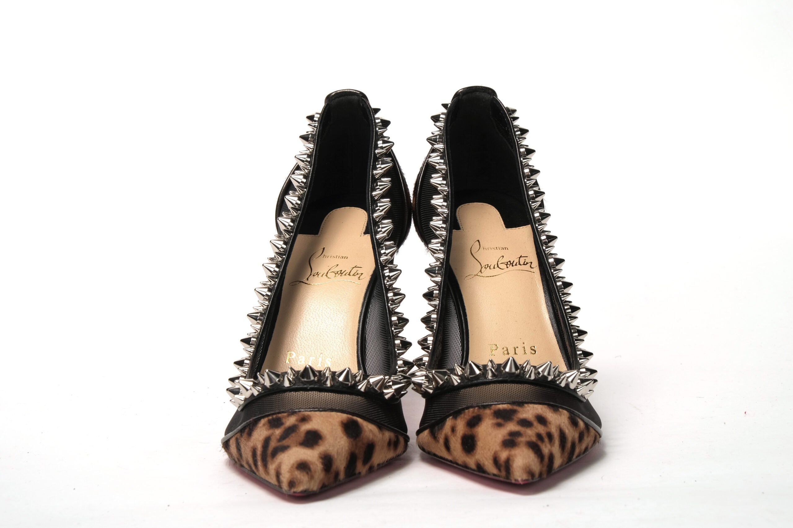 Christian Louboutin Brown Silver Leopard Nappa And Mesh Studded High Heels Pumps - DEA STILOSA MILANO
