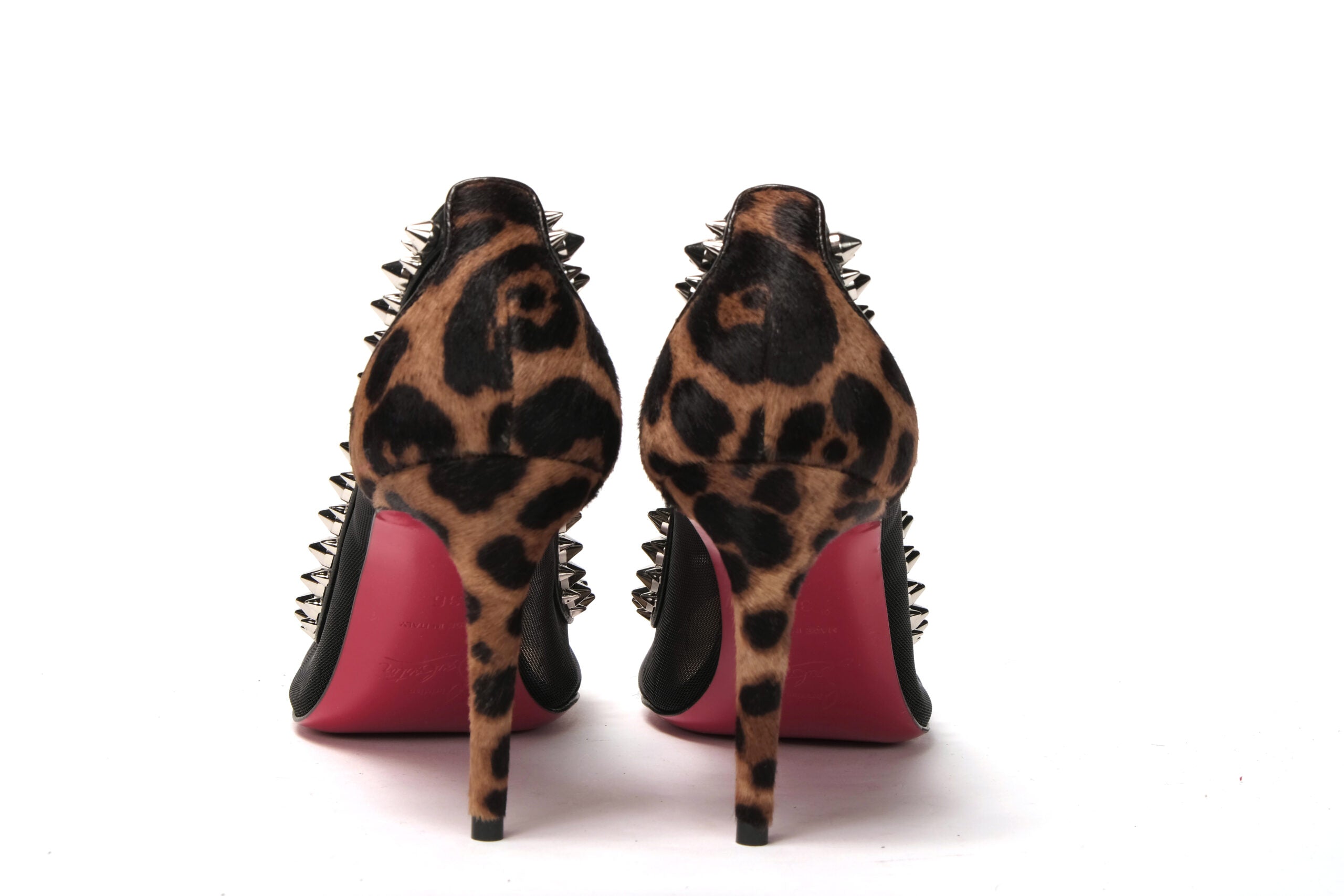 Christian Louboutin Brown Silver Leopard Nappa And Mesh Studded High Heels Pumps - DEA STILOSA MILANO