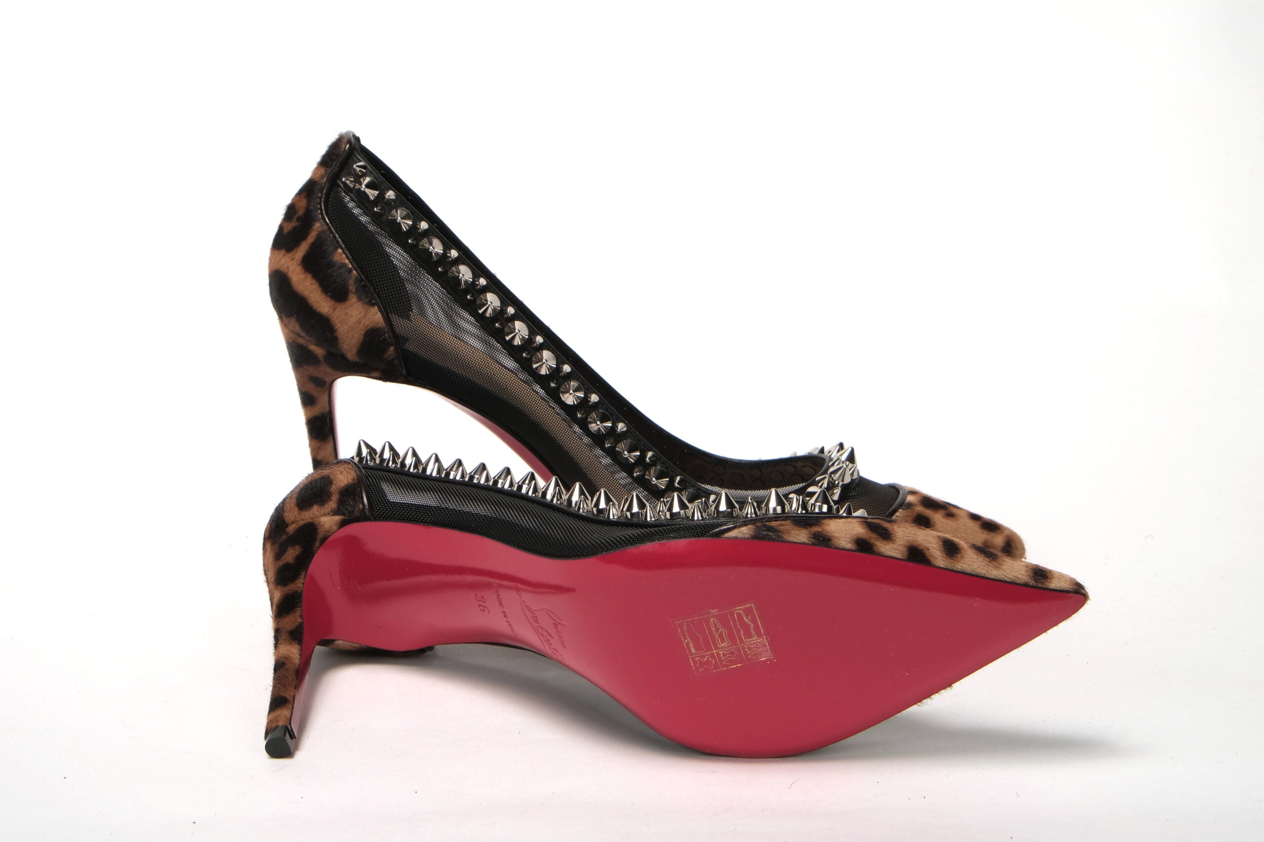 Christian Louboutin Brown Silver Leopard Nappa And Mesh Studded High Heels Pumps - DEA STILOSA MILANO