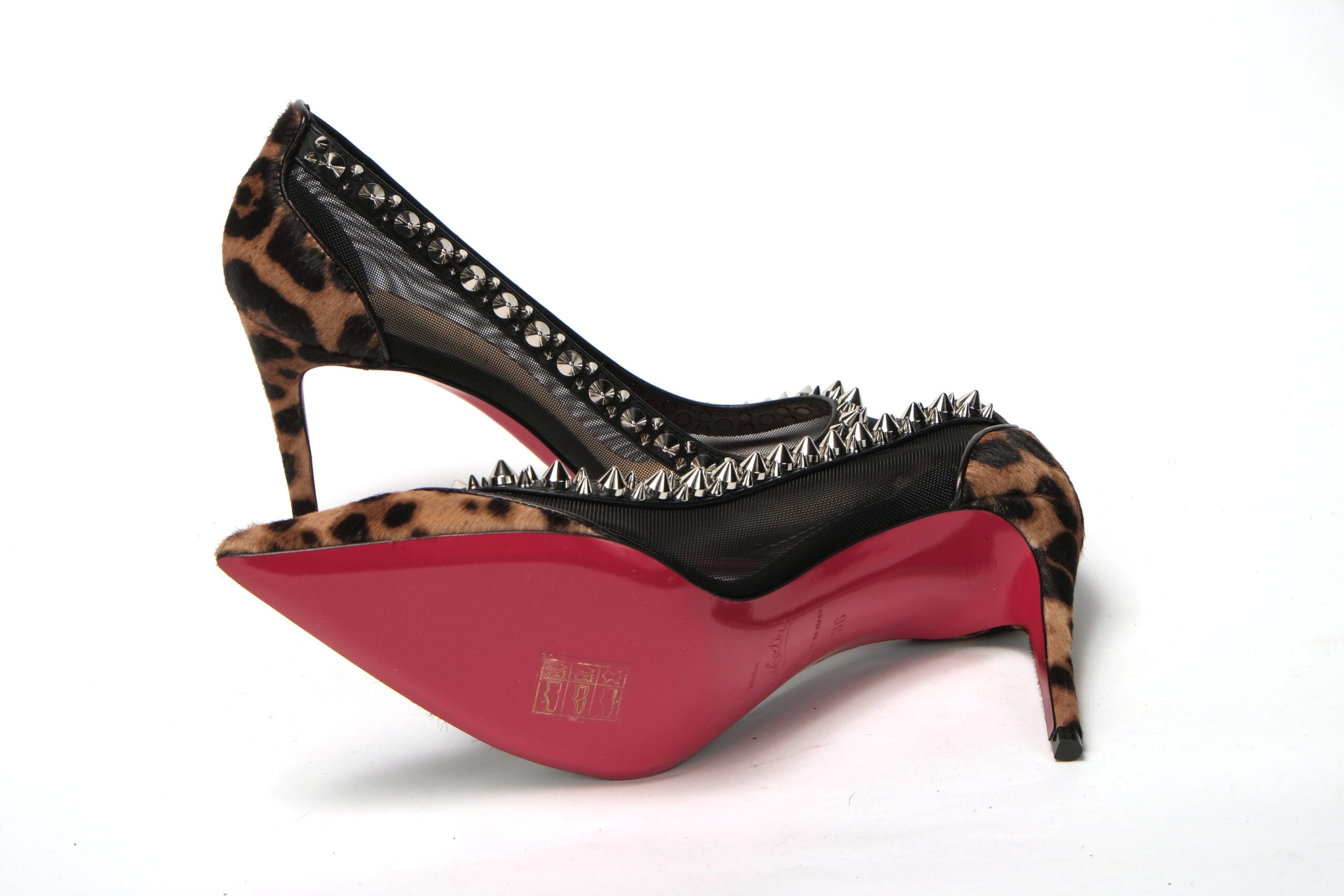 Christian Louboutin Brown Silver Leopard Nappa And Mesh Studded High Heels Pumps - DEA STILOSA MILANO