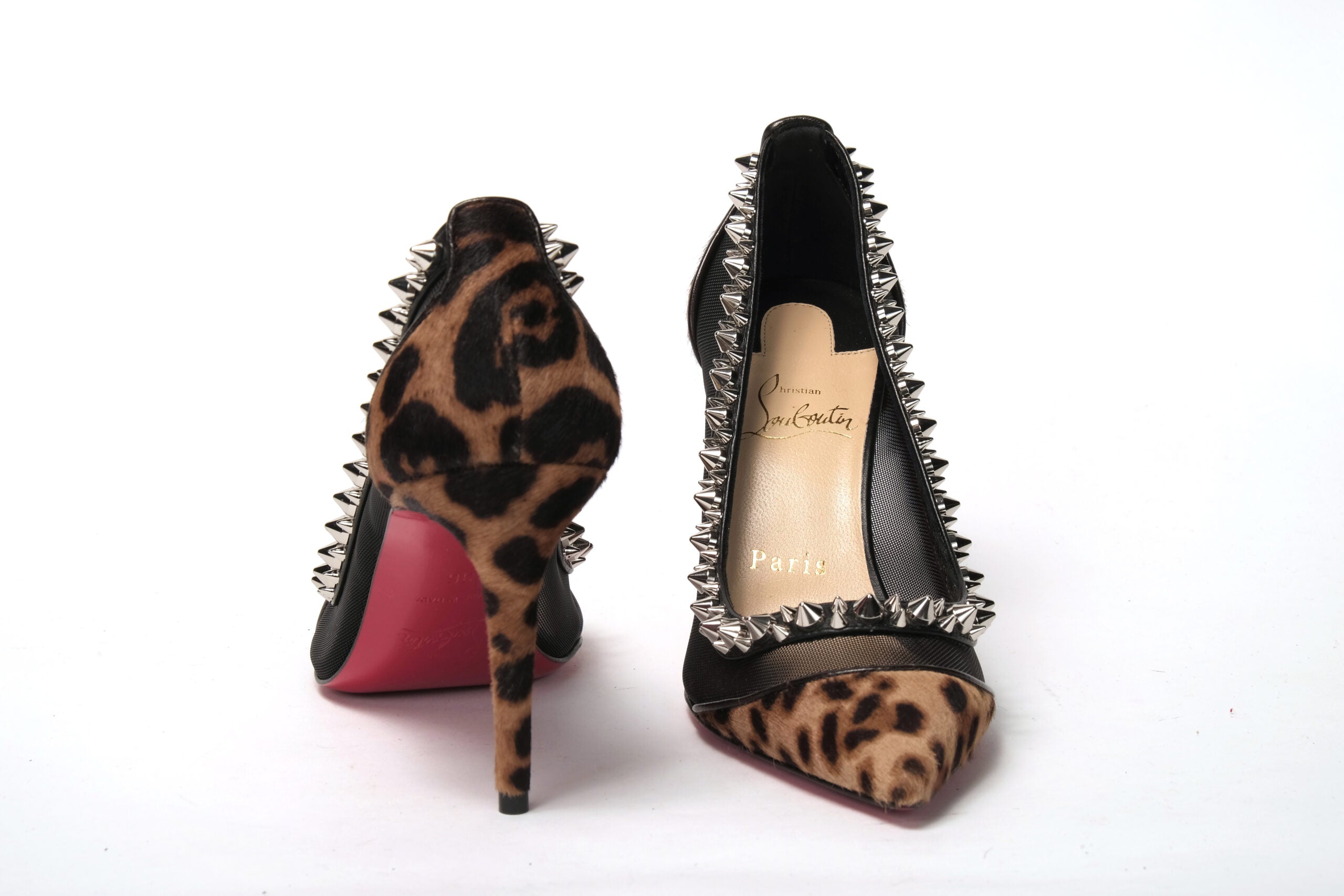 Christian Louboutin Brown Silver Leopard Nappa And Mesh Studded High Heels Pumps - DEA STILOSA MILANO