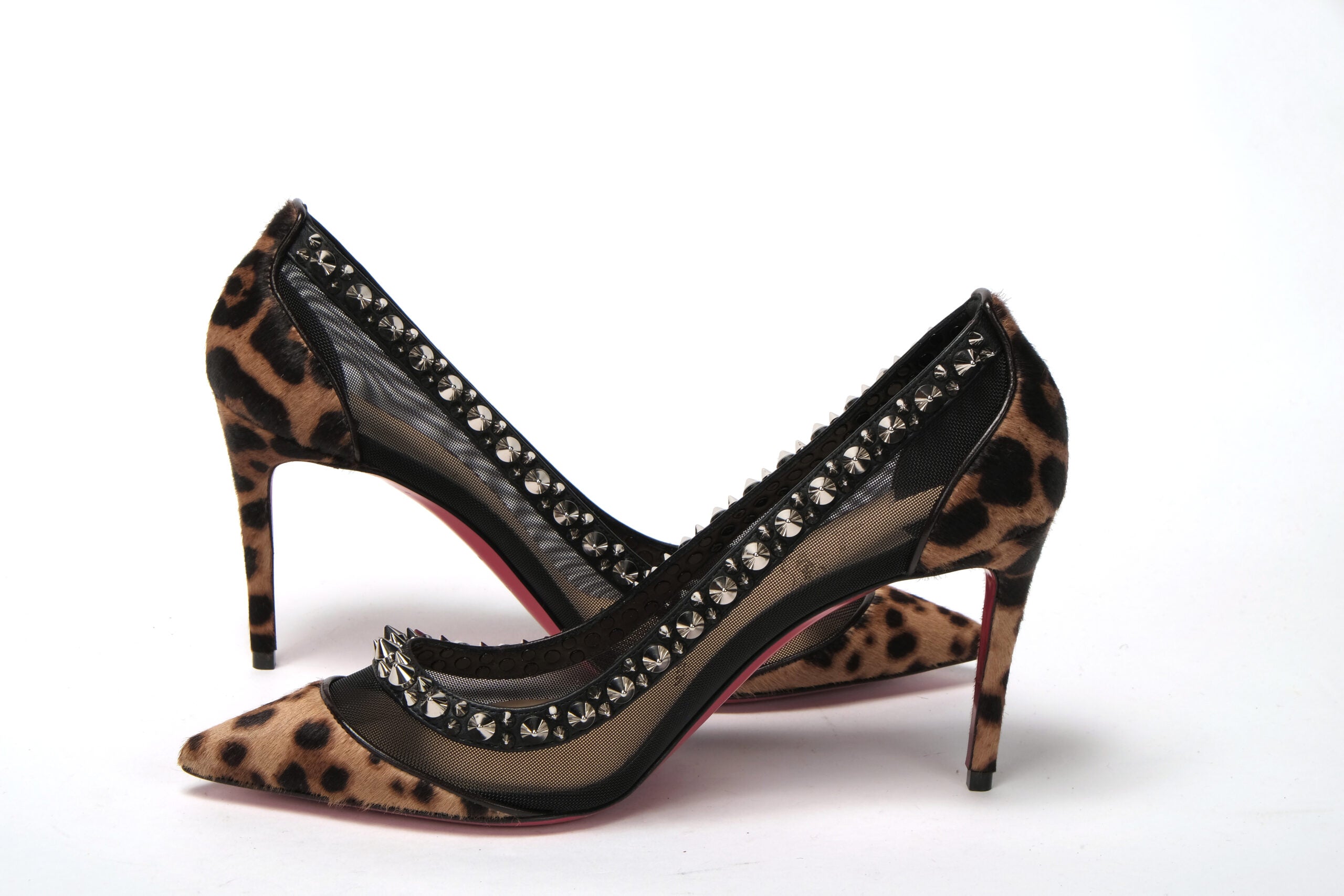 Christian Louboutin Brown Silver Leopard Nappa And Mesh Studded High Heels Pumps - DEA STILOSA MILANO