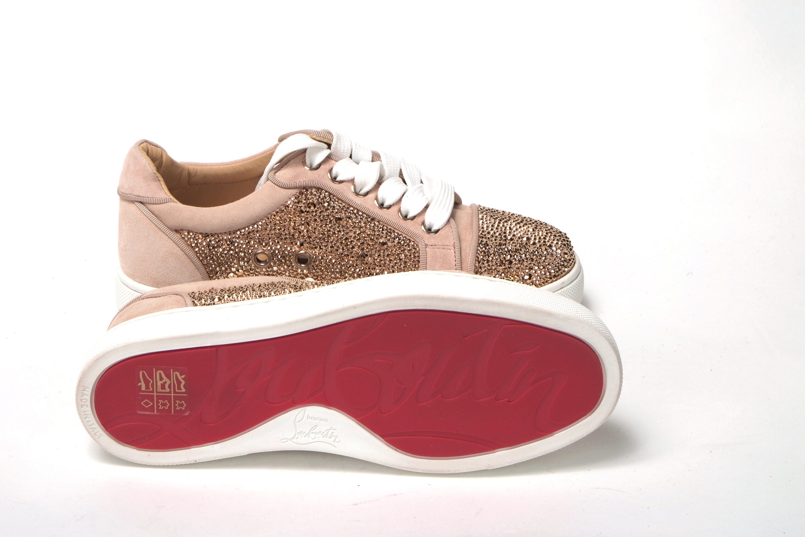 Christian Louboutin Antoinette Rose Gold Embellished Sneakers - DEA STILOSA MILANO
