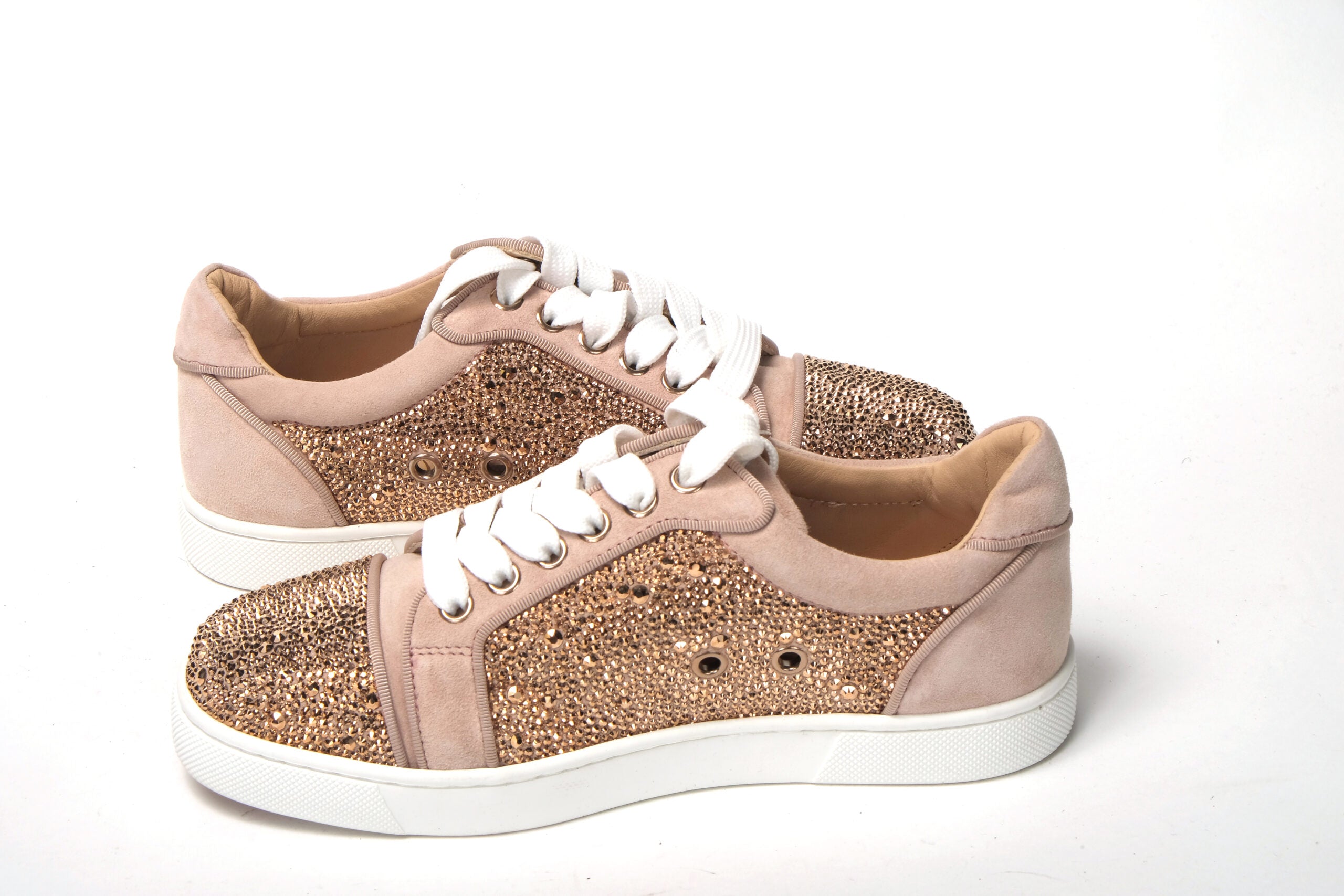 Christian Louboutin Antoinette Rose Gold Embellished Sneakers - DEA STILOSA MILANO