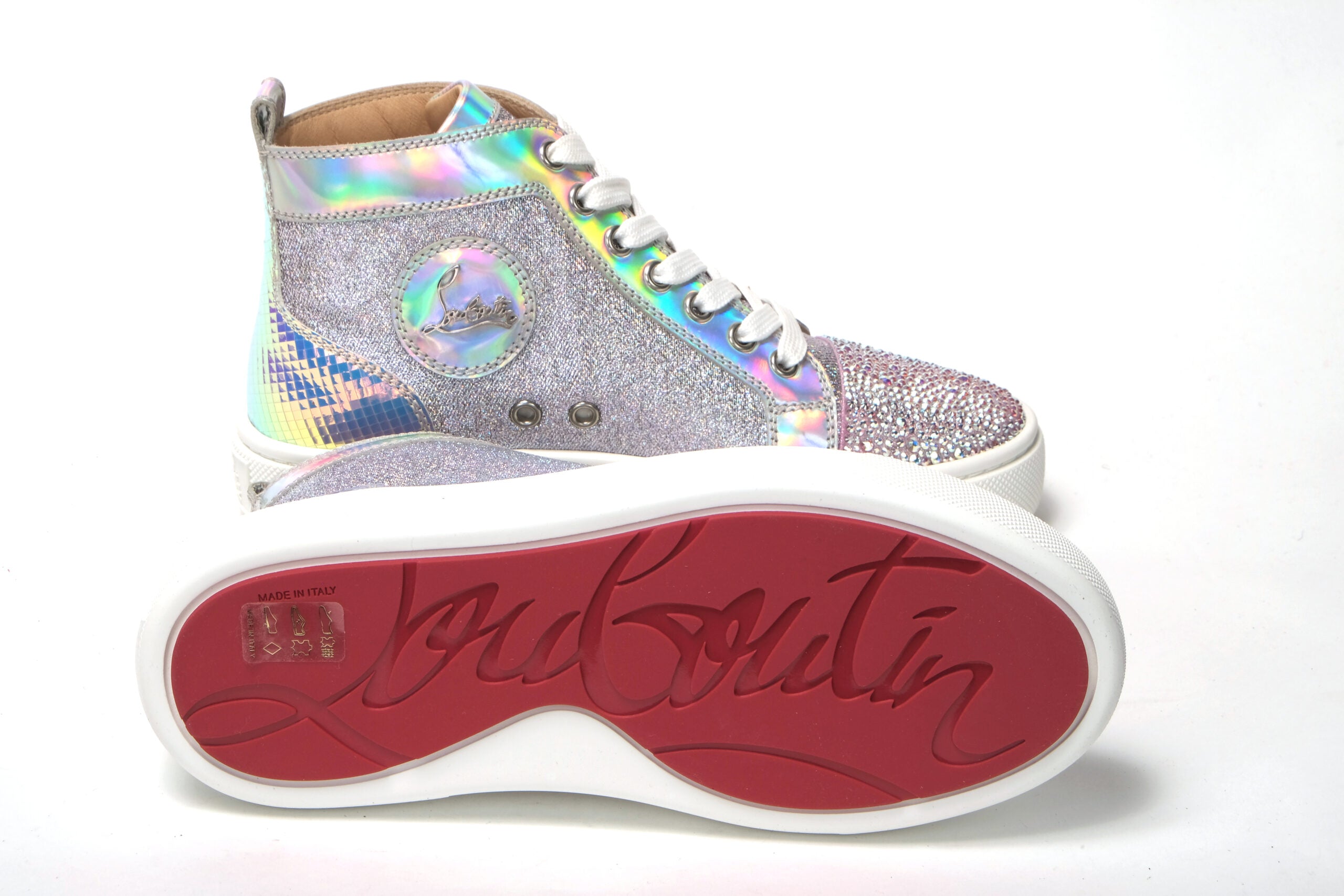 Christian Louboutin Ab/Silver Super Lou Strass Fla Sneakers - DEA STILOSA MILANO
