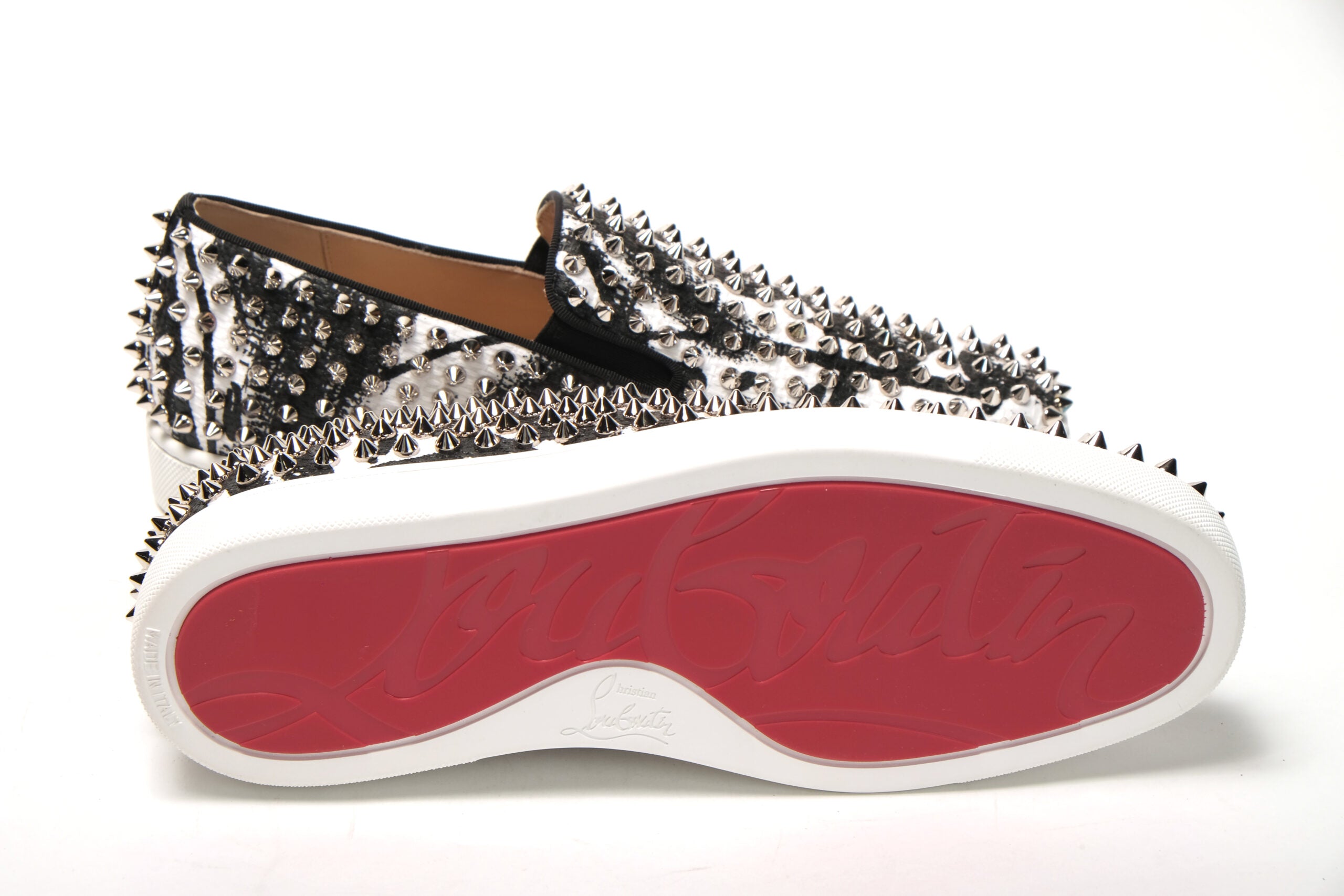 Christian Louboutin White Black Sv Roller Boat Flat Shoes - DEA STILOSA MILANO