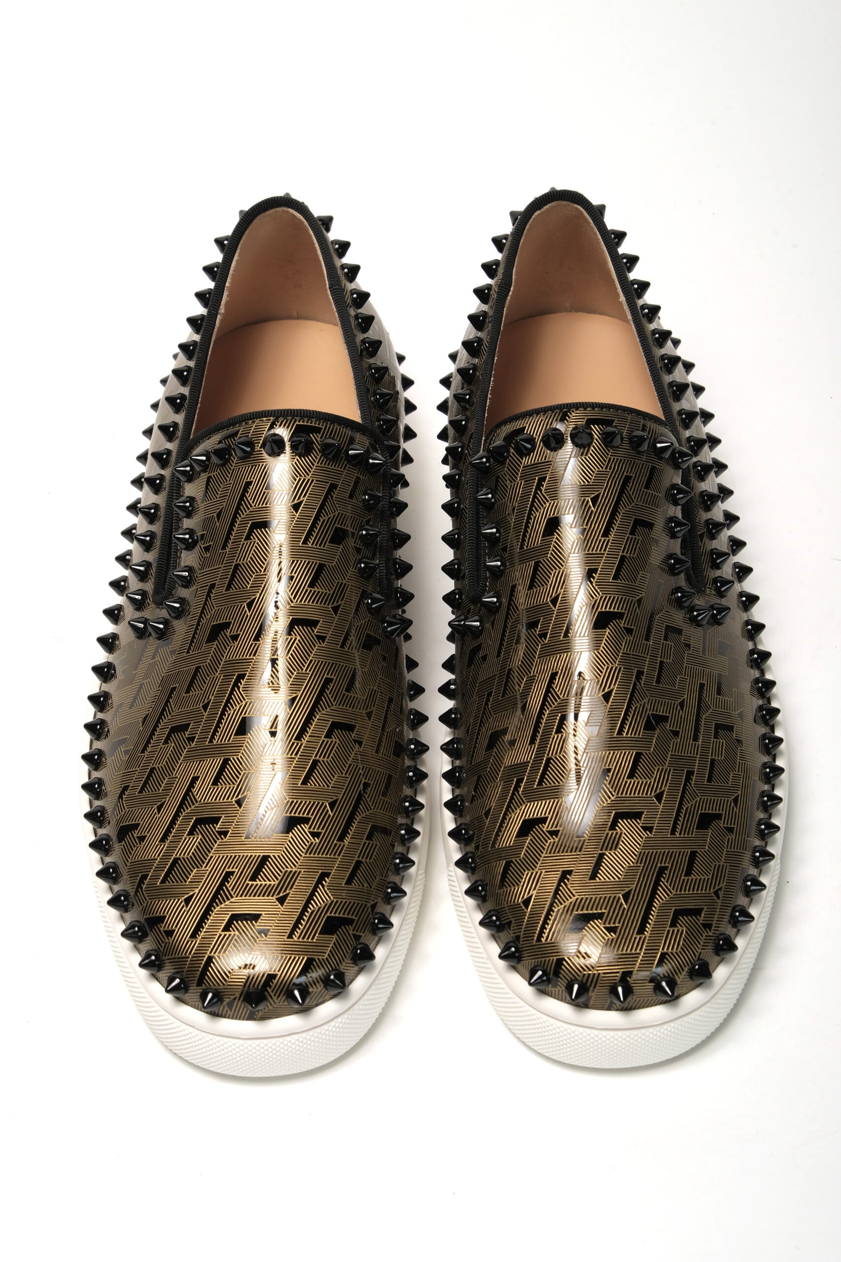 Christian Louboutin Black/Gold Version Pik Boat Flat Pat Shoes - DEA STILOSA MILANO