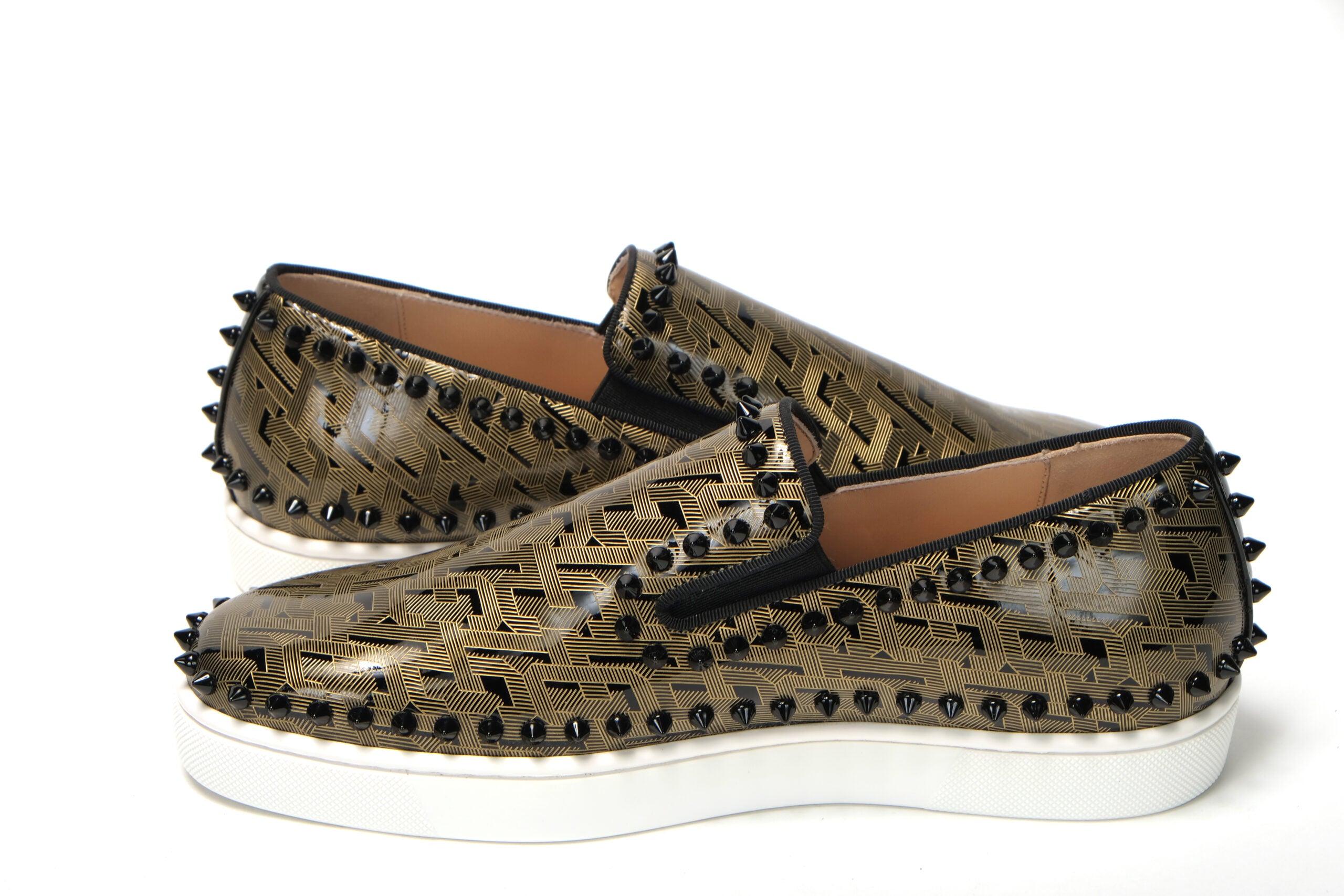 Christian Louboutin Black/Gold Version Pik Boat Flat Pat Shoes - DEA STILOSA MILANO