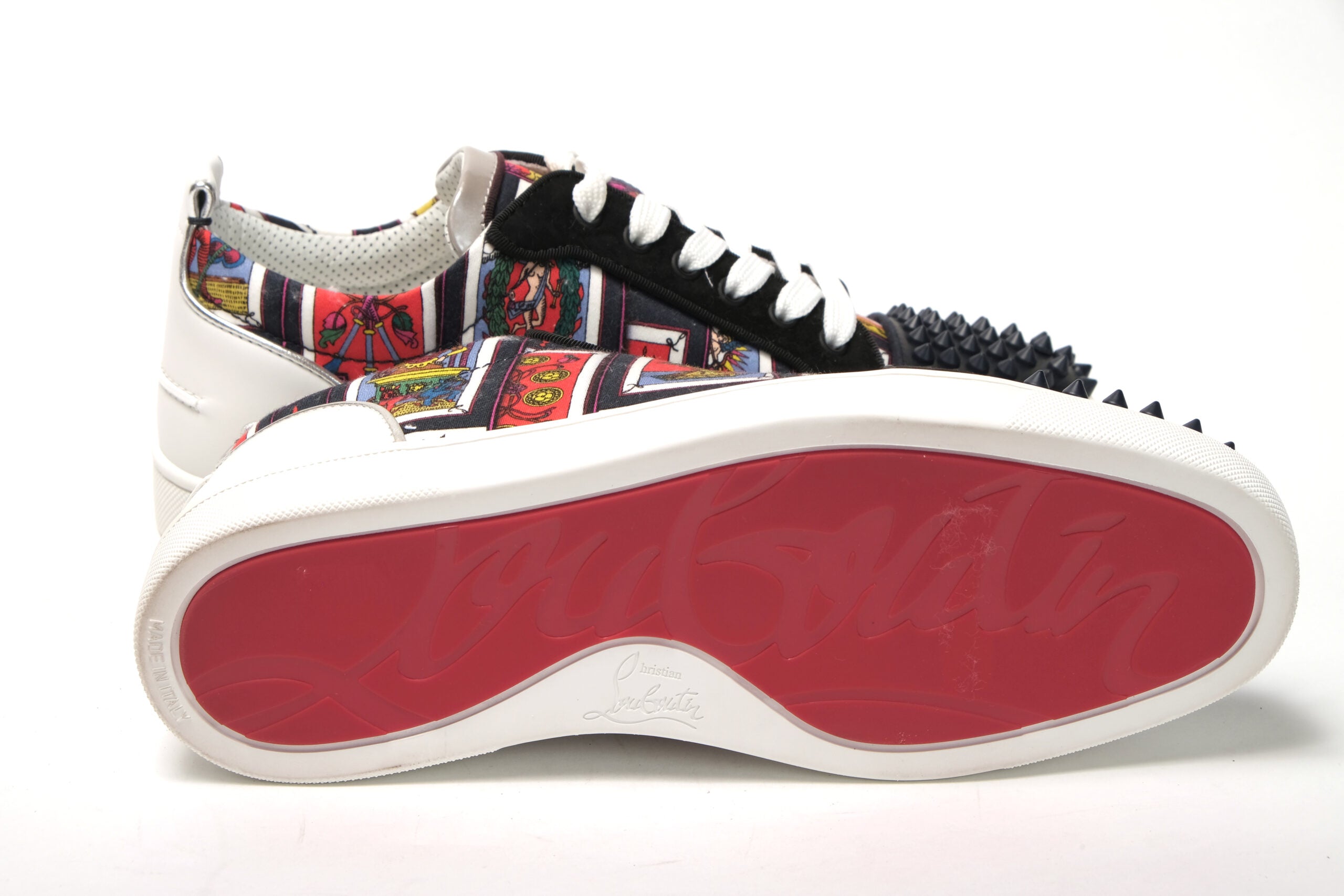 Christian Louboutin Black Multi/Marine Mat Louis Junior Spikes Shoes - DEA STILOSA MILANO