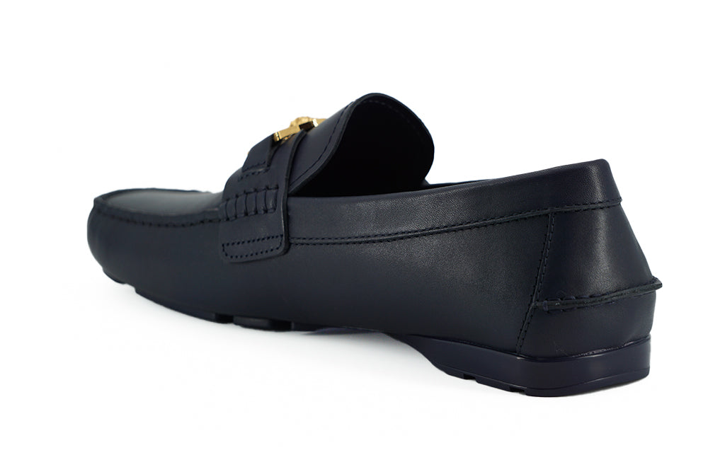 Versace Navy Blue Calf Leather Loafers Shoes - DEA STILOSA MILANO