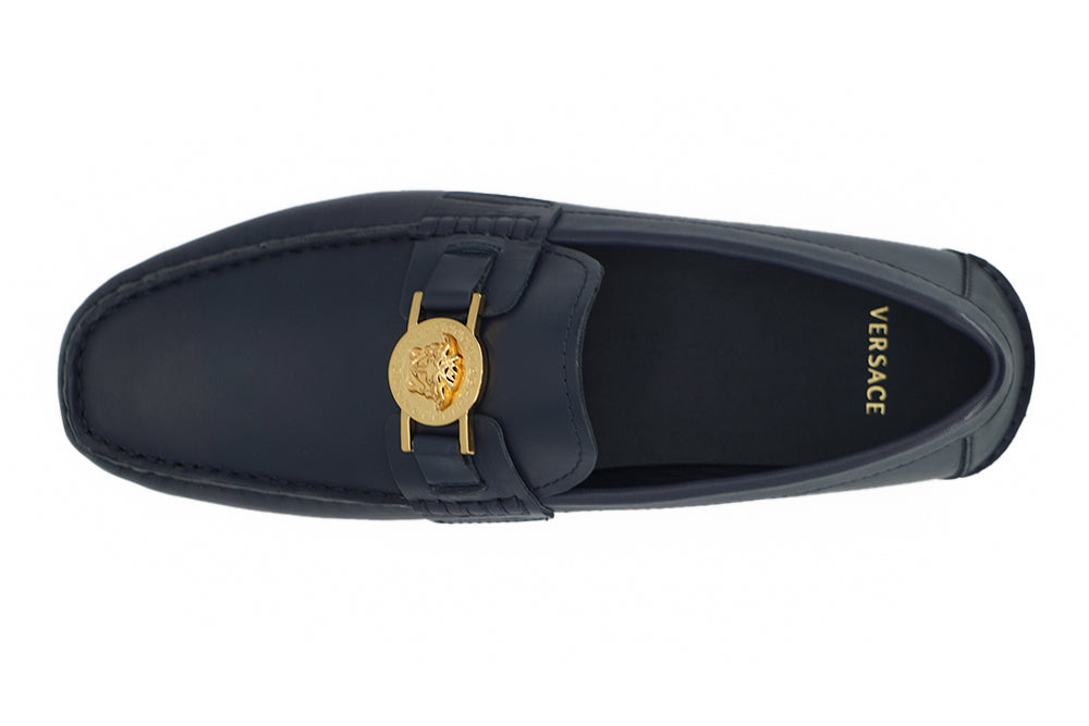 Versace Navy Blue Calf Leather Loafers Shoes - DEA STILOSA MILANO