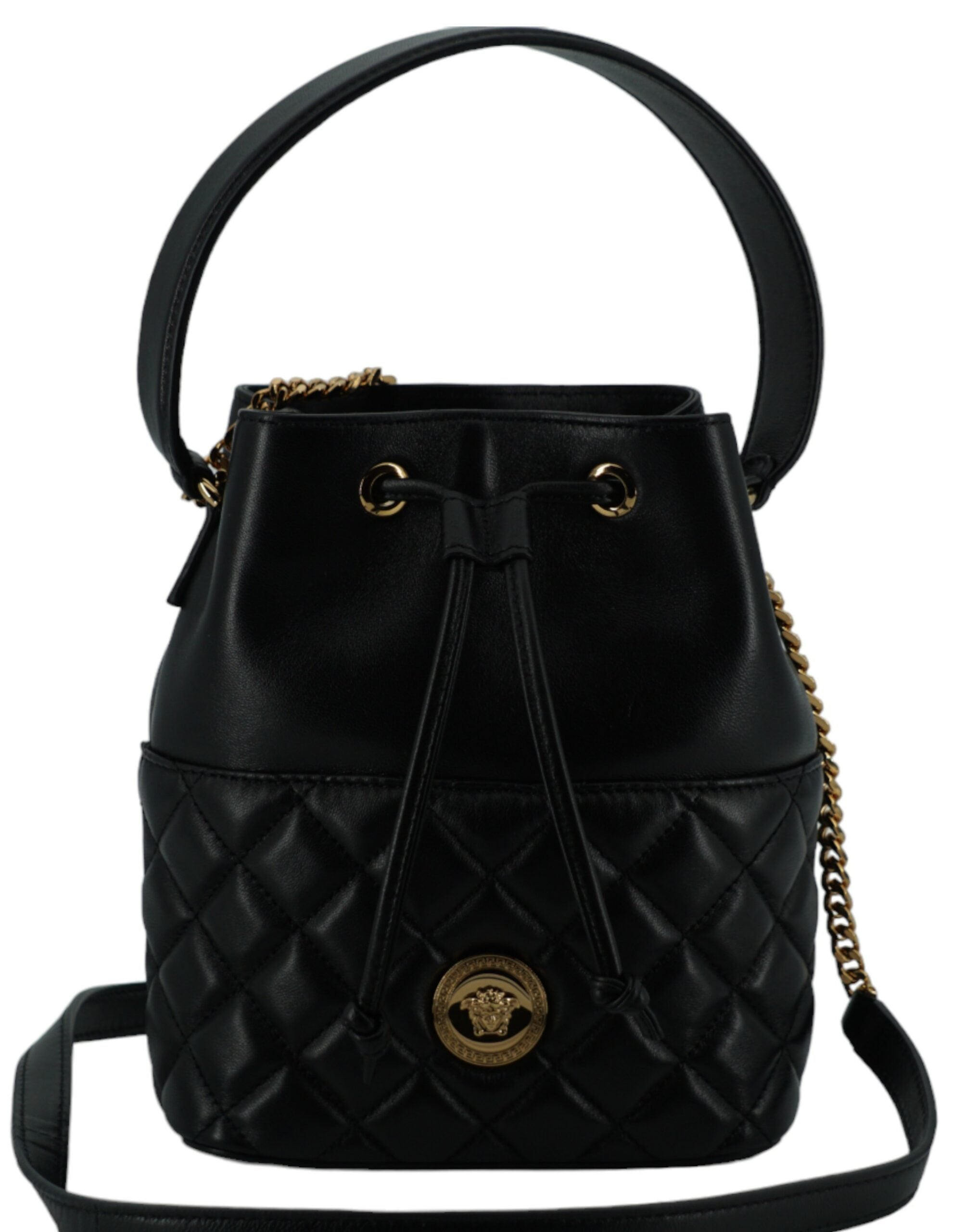 Versace Black Calf Leather Small Bucket Shoulder Bag - DEA STILOSA MILANO