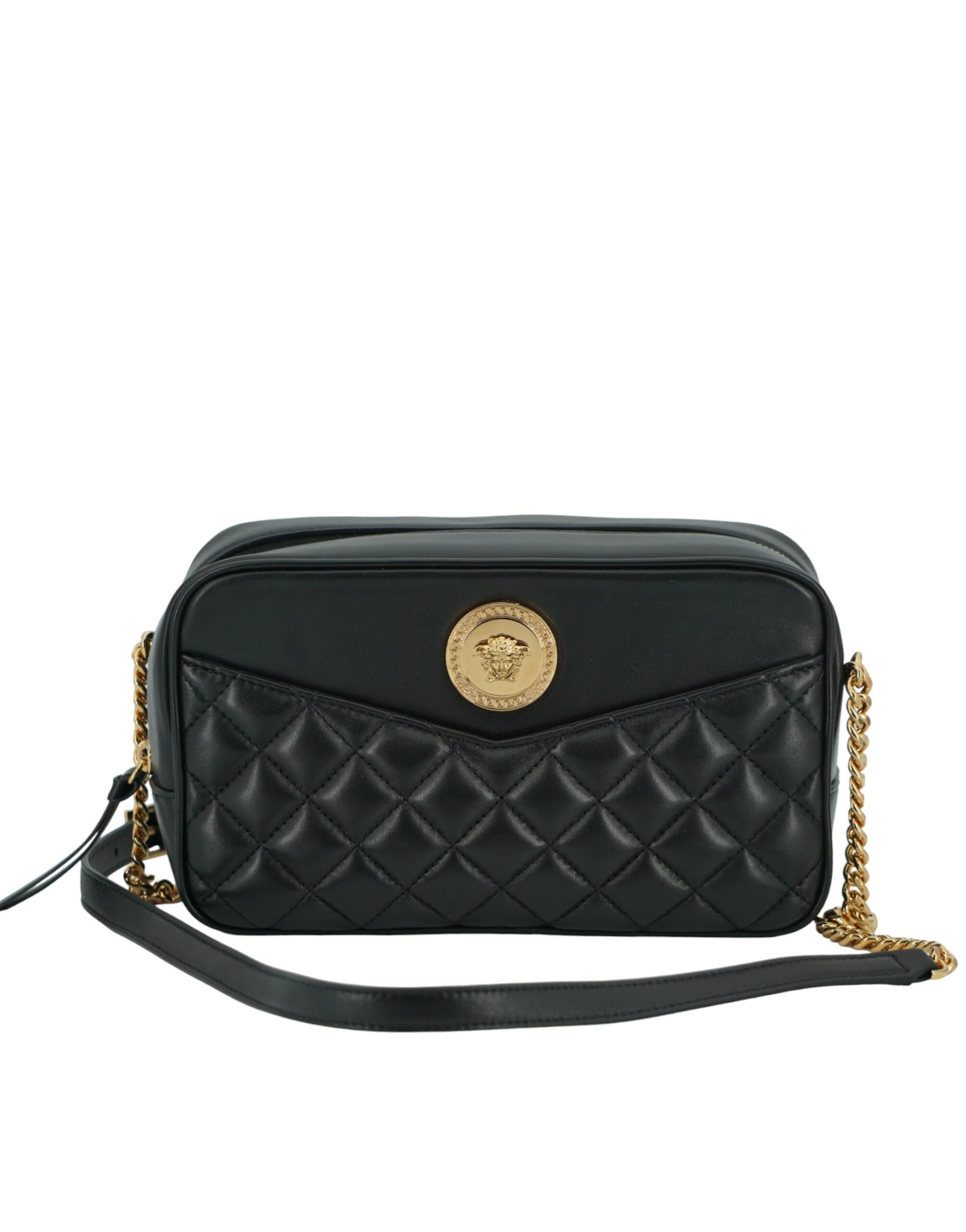 Versace Black Lamb Leather Medium Camera Shoulder Bag - DEA STILOSA MILANO