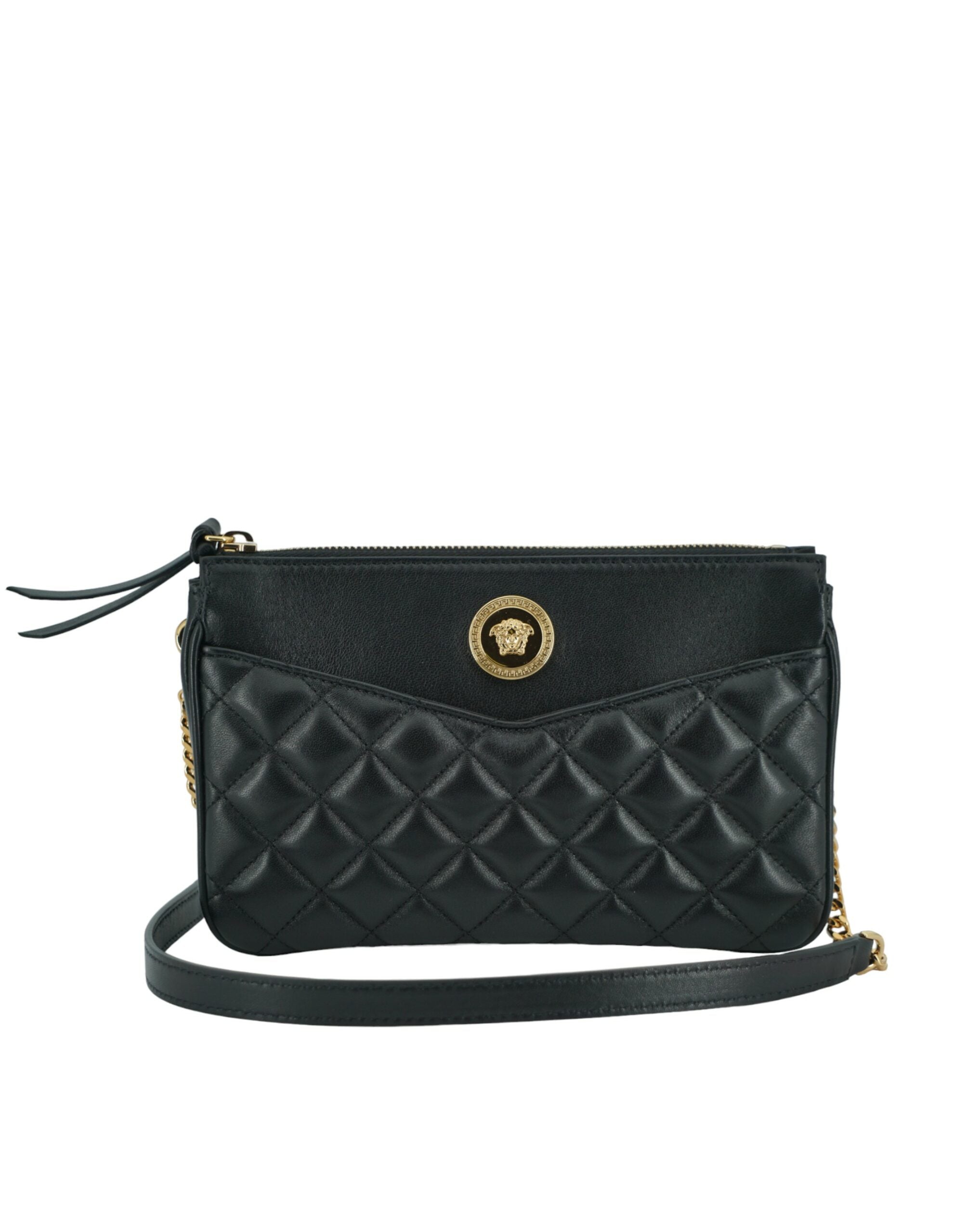 Versace Black Lamb Leather Pouch Crossbody Bag - DEA STILOSA MILANO