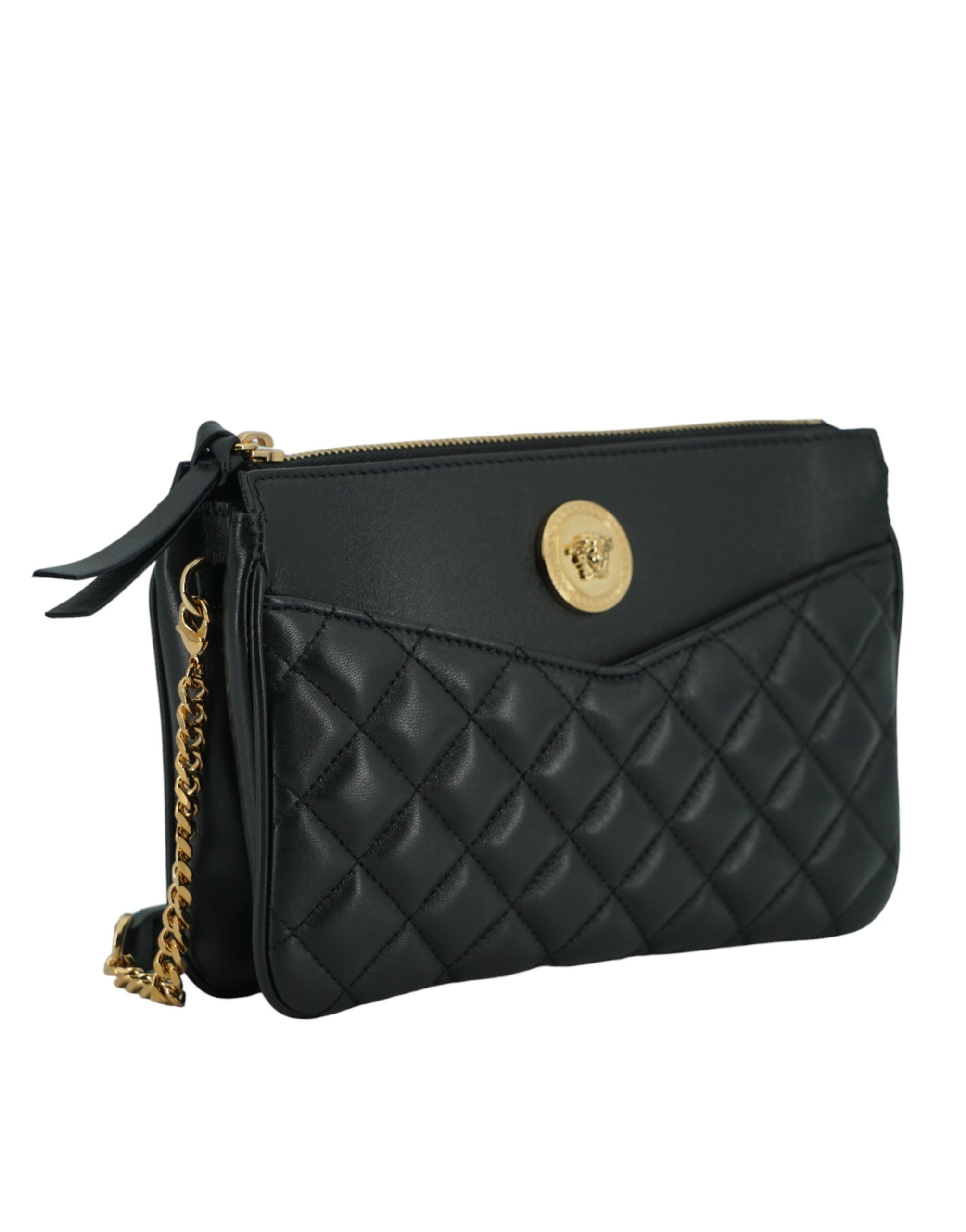 Versace Black Lamb Leather Pouch Crossbody Bag - DEA STILOSA MILANO