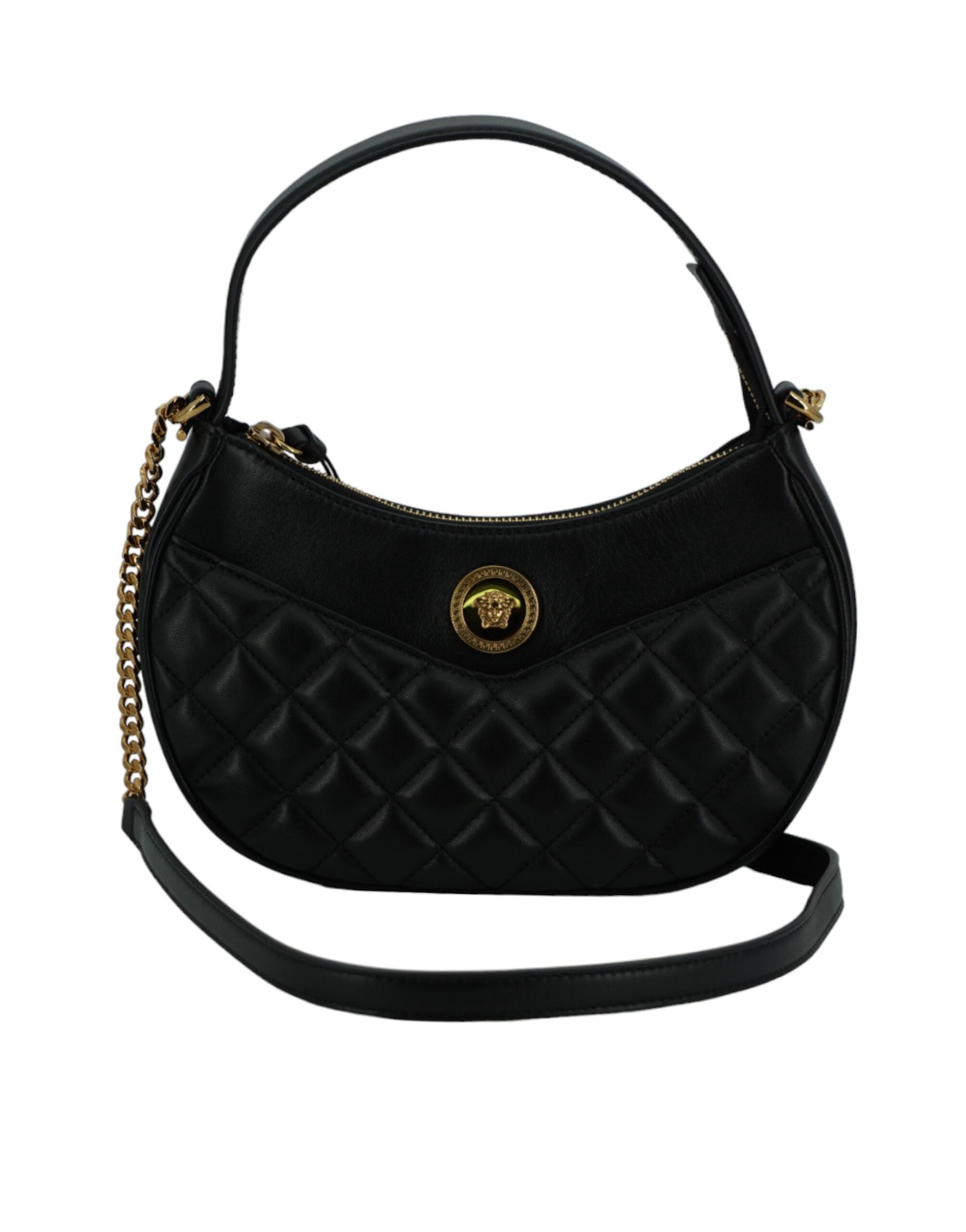 Versace Black Leather Half Moon Shoulder Bag - DEA STILOSA MILANO