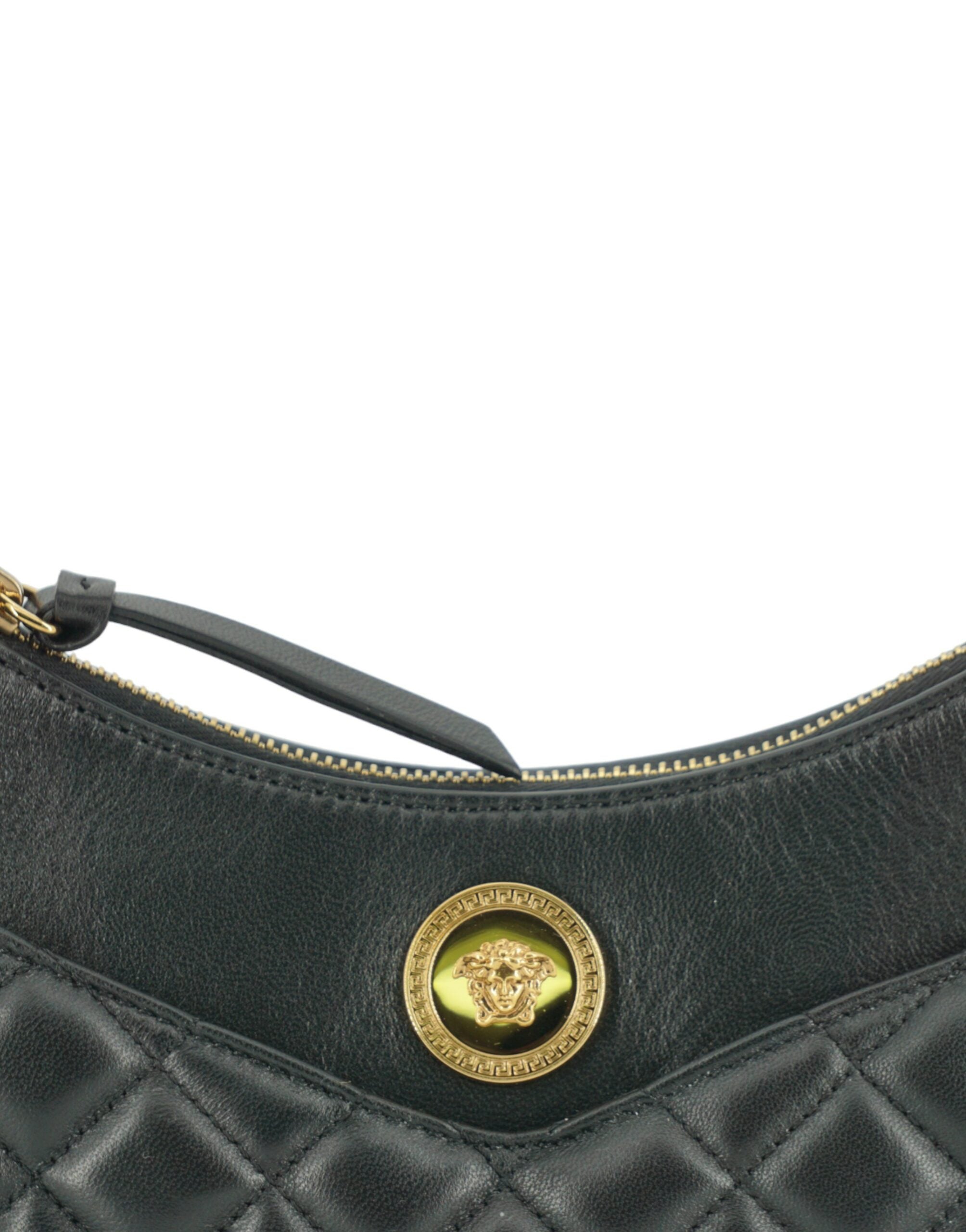 Versace Black Leather Half Moon Shoulder Bag - DEA STILOSA MILANO