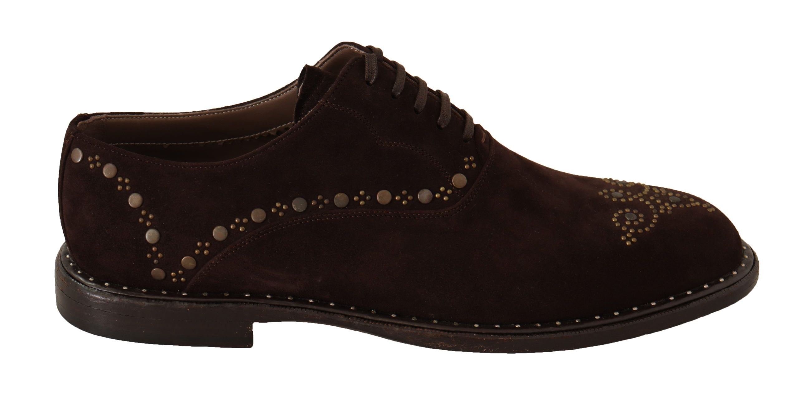 Dolce & Gabbana Elegant Brown Suede Studded Derby Shoes - DEA STILOSA MILANO