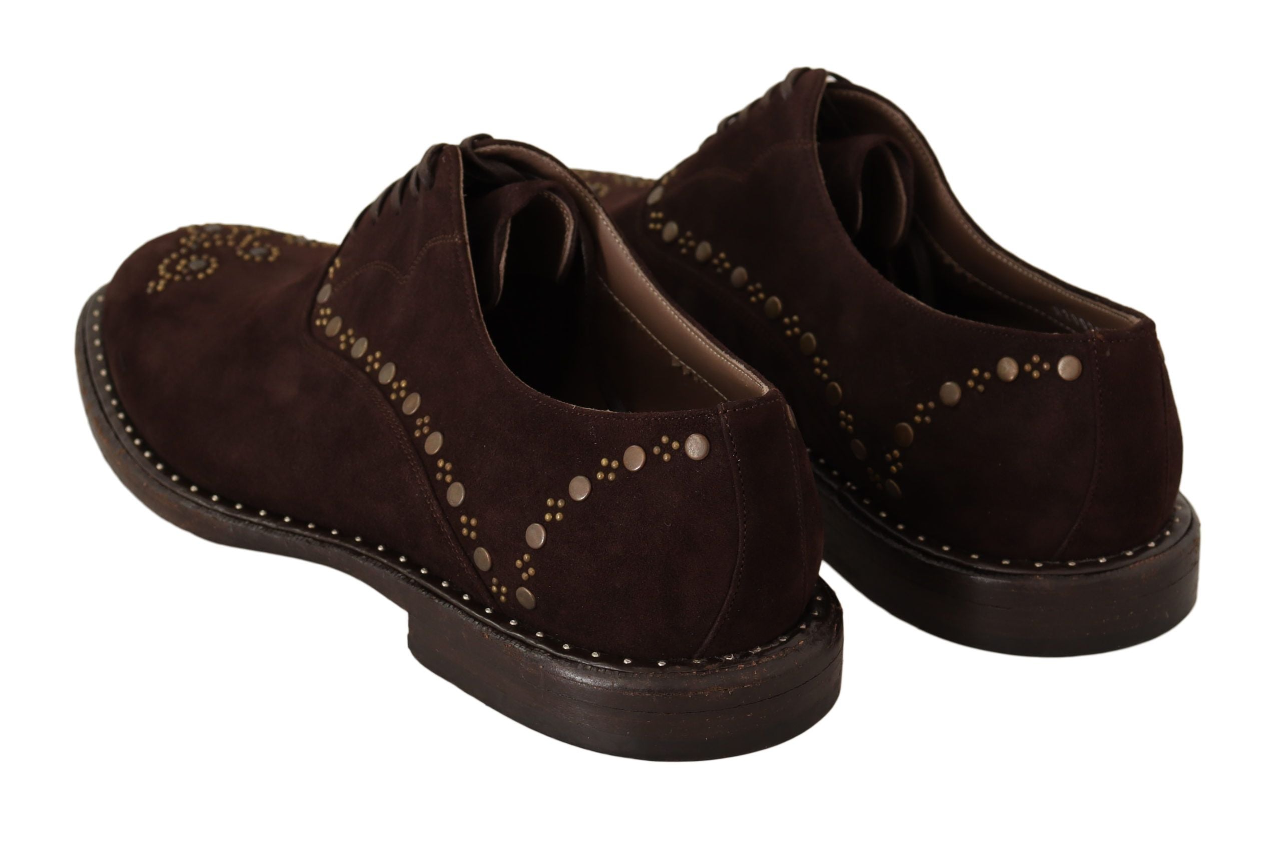 Dolce & Gabbana Elegant Brown Suede Studded Derby Shoes - DEA STILOSA MILANO