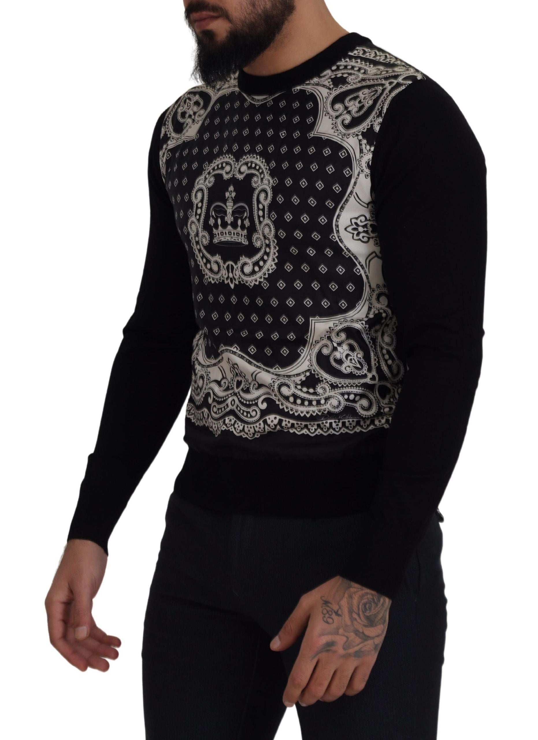 Dolce & Gabbana Black Bandana Crewneck Pullover Sweater - DEA STILOSA MILANO