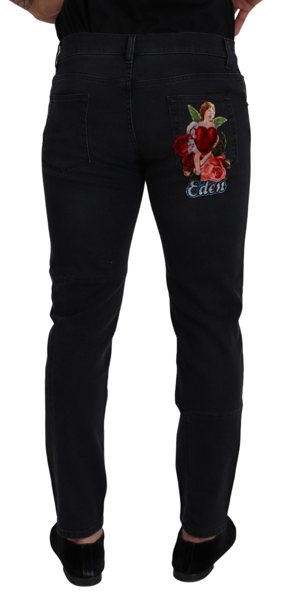 Dolce & Gabbana Black Cotton Patch Embroidery Denim Jeans - DEA STILOSA MILANO