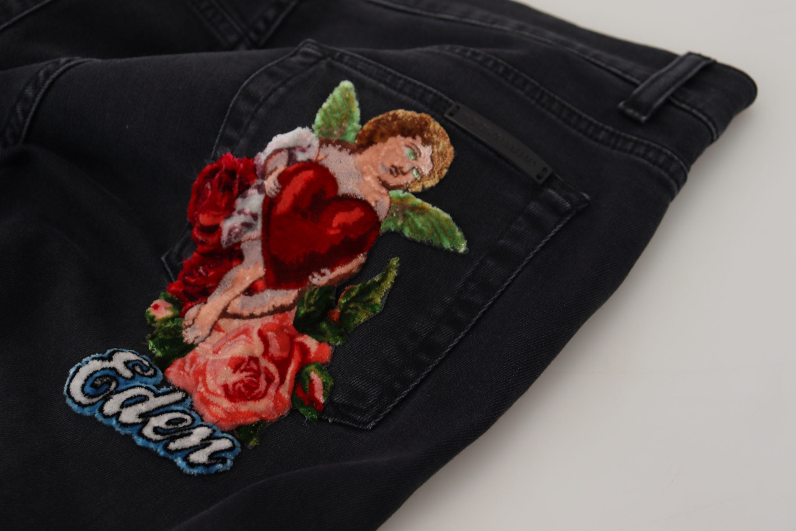 Dolce & Gabbana Black Cotton Patch Embroidery Denim Jeans - DEA STILOSA MILANO