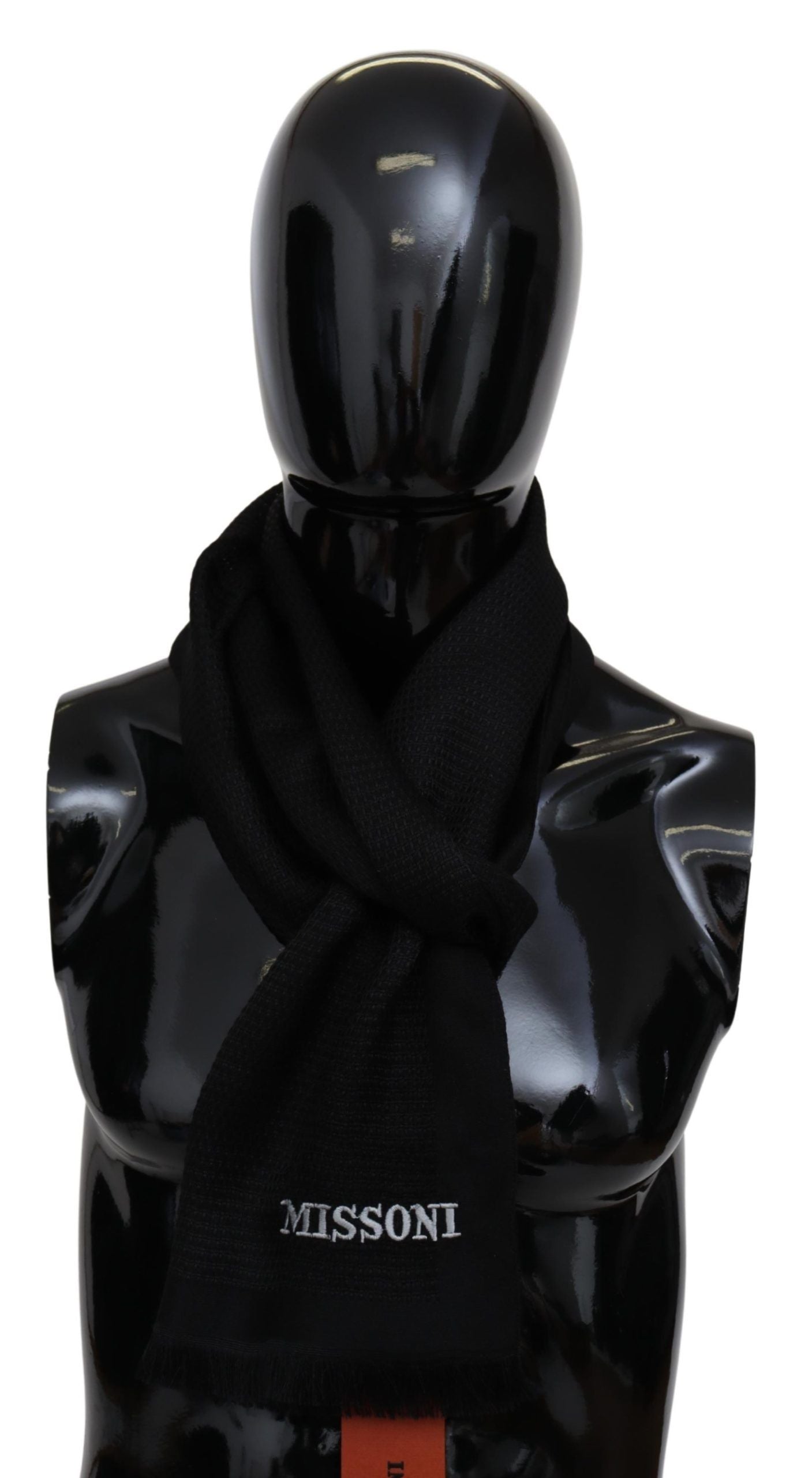 Missoni Black Wool Blend Unisex Neck Wrap Fringes Men's Scarf - DEA STILOSA MILANO