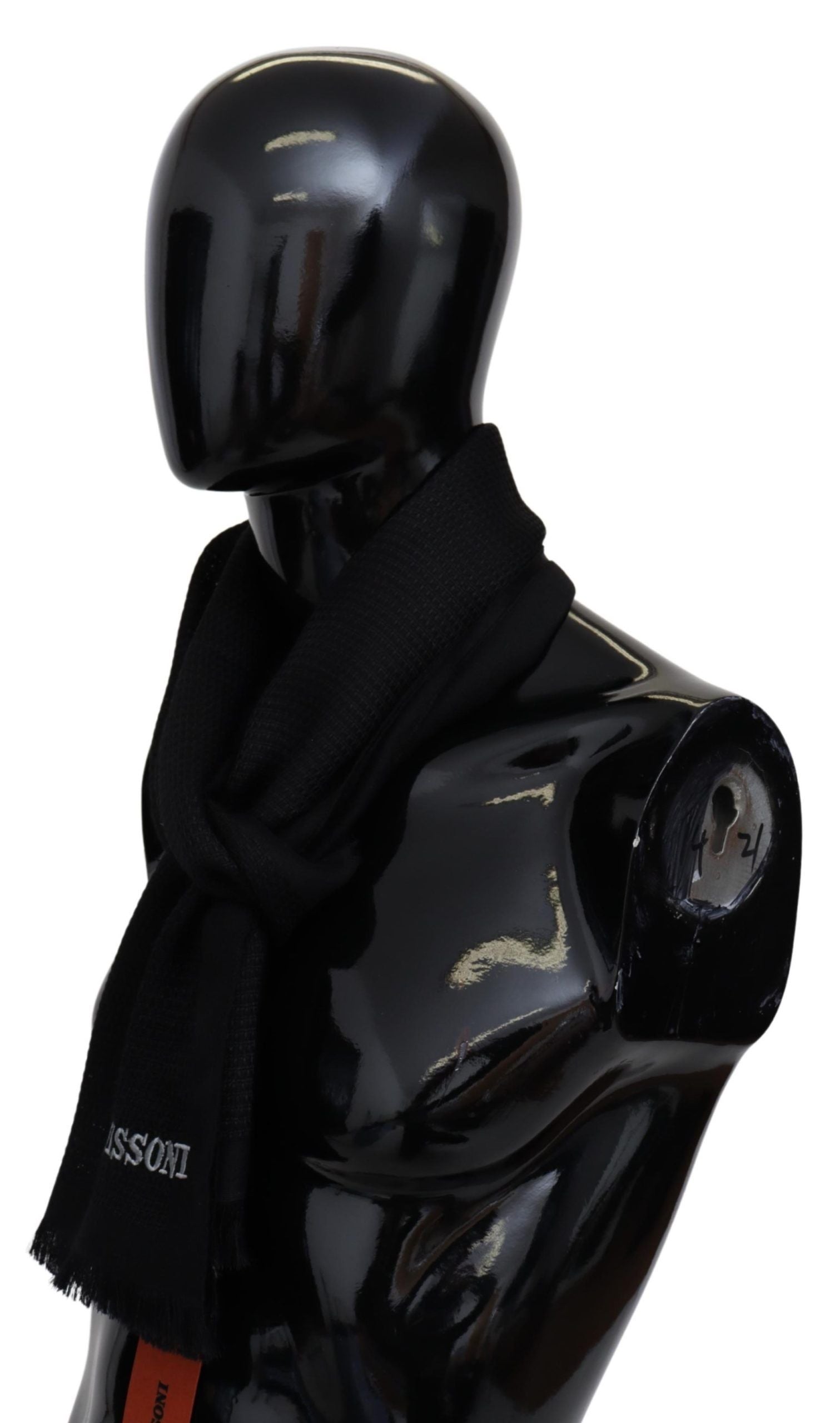 Missoni Black Wool Blend Unisex Neck Wrap Fringes Men's Scarf - DEA STILOSA MILANO