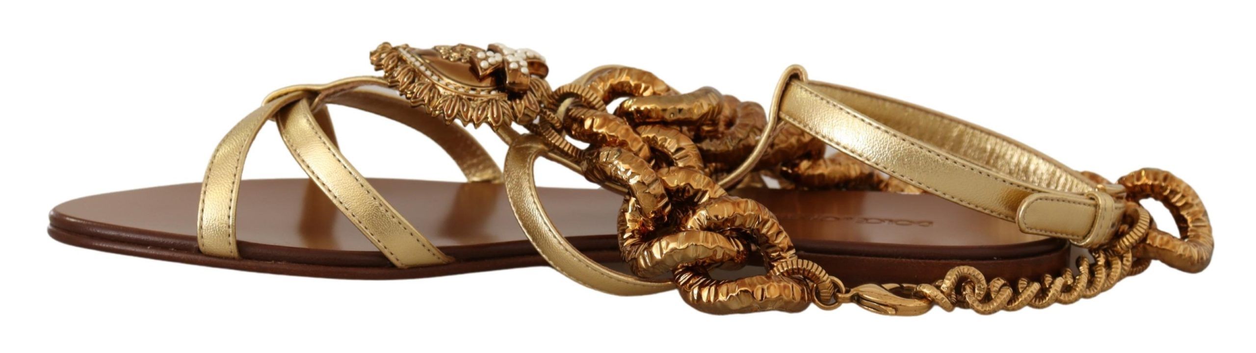 Dolce & Gabbana Gold Leather Devotion Flats Sandals - DEA STILOSA MILANO
