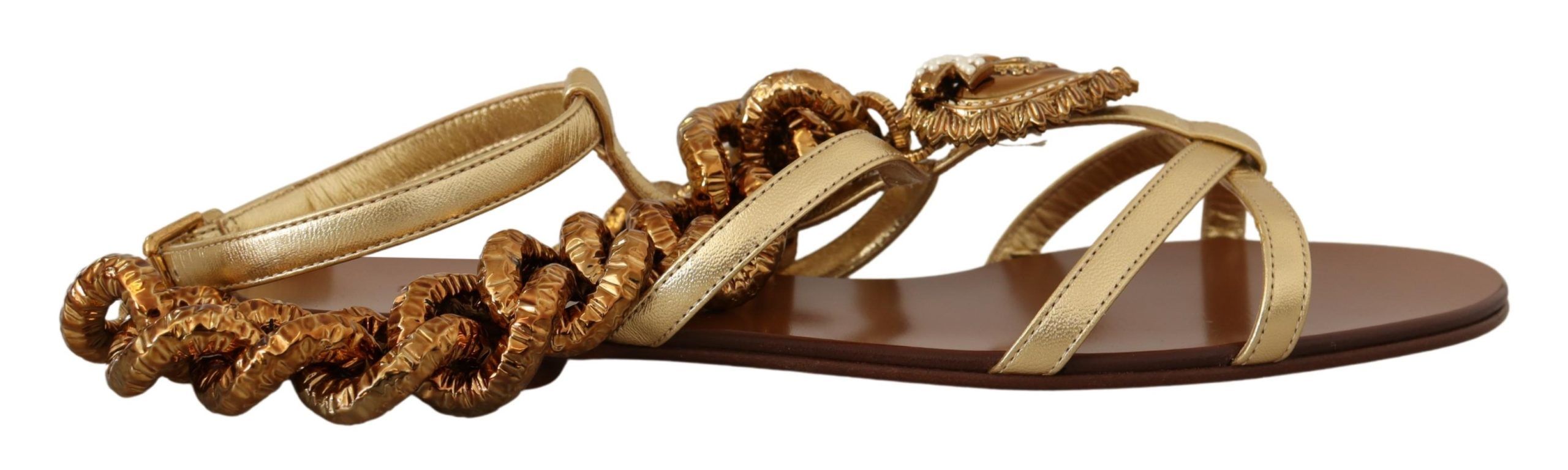 Dolce & Gabbana Gold Leather Devotion Flats Sandals - DEA STILOSA MILANO