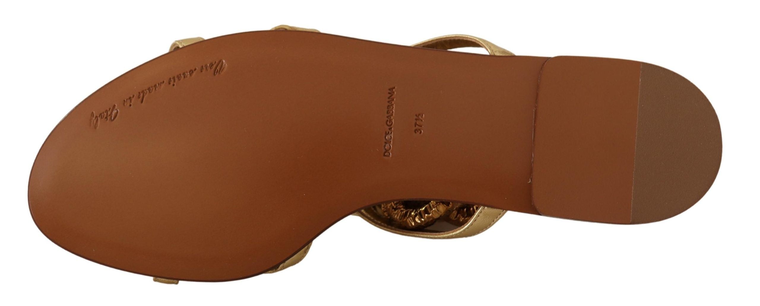 Dolce & Gabbana Gold Leather Devotion Flats Sandals - DEA STILOSA MILANO