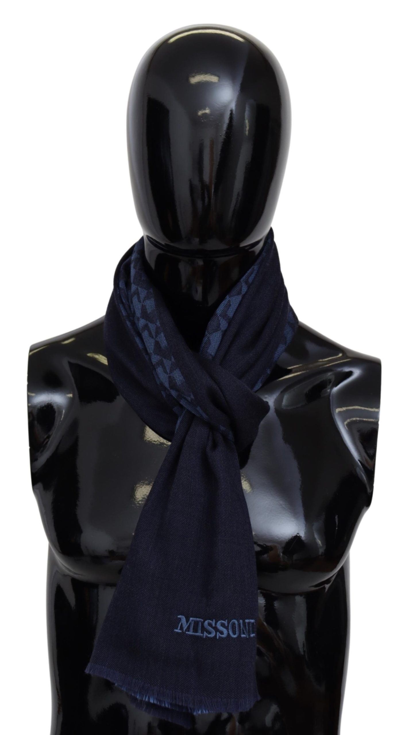 Missoni Navy Wool Knit Unisex Neck Wrap Fringe Shawl Men's Scarf - DEA STILOSA MILANO