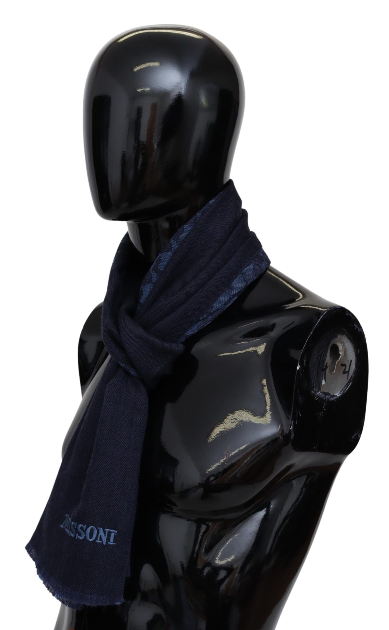 Missoni Navy Wool Knit Unisex Neck Wrap Fringe Shawl Men's Scarf - DEA STILOSA MILANO