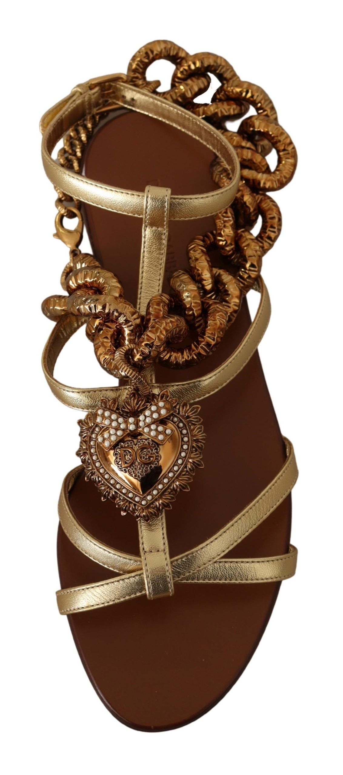 Dolce & Gabbana Gold Leather Devotion Flats Sandals - DEA STILOSA MILANO