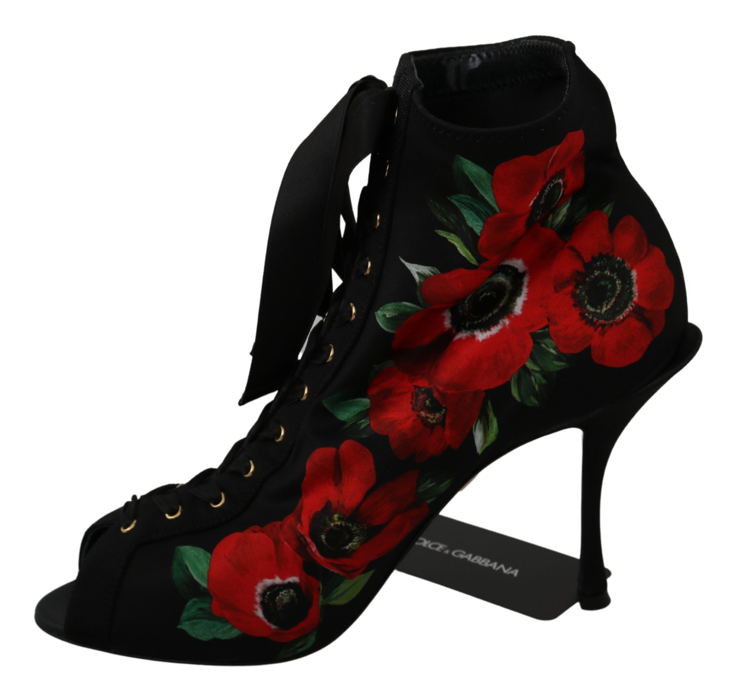 Dolce & Gabbana Black Red Roses Ankle Booties Shoes - DEA STILOSA MILANO