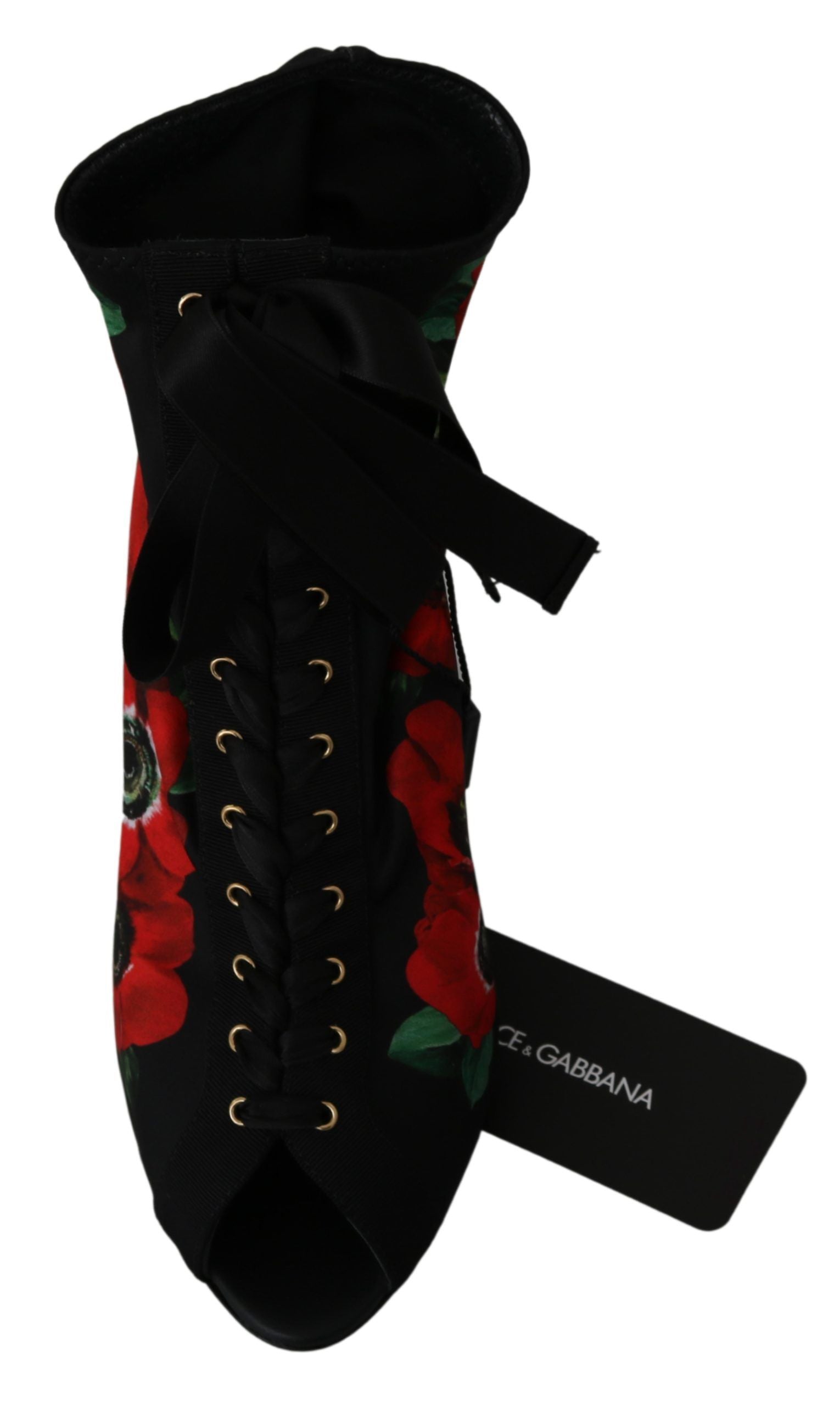 Dolce & Gabbana Black Red Roses Ankle Booties Shoes - DEA STILOSA MILANO
