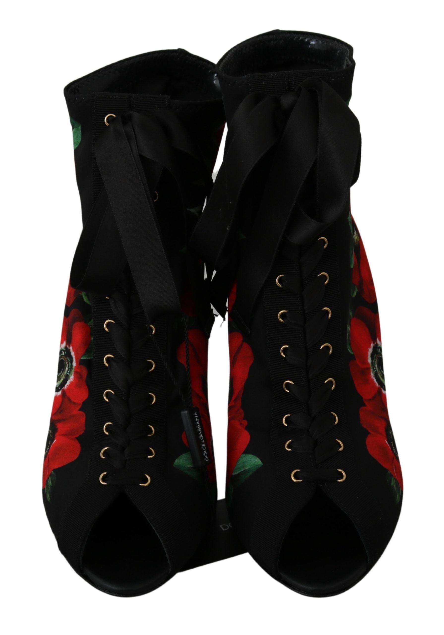 Dolce & Gabbana Black Red Roses Ankle Booties Shoes - DEA STILOSA MILANO