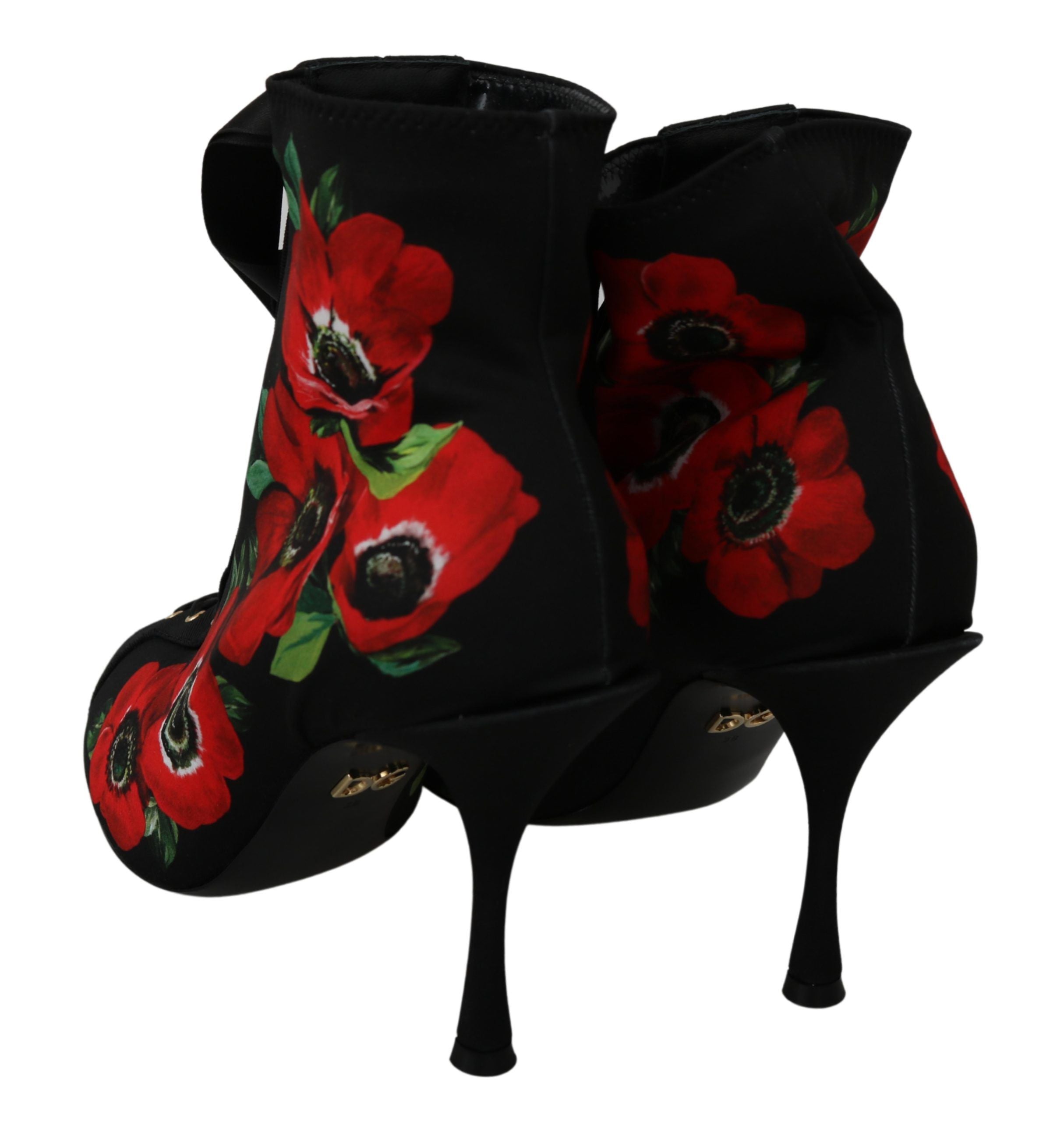 Dolce & Gabbana Black Red Roses Ankle Booties Shoes - DEA STILOSA MILANO