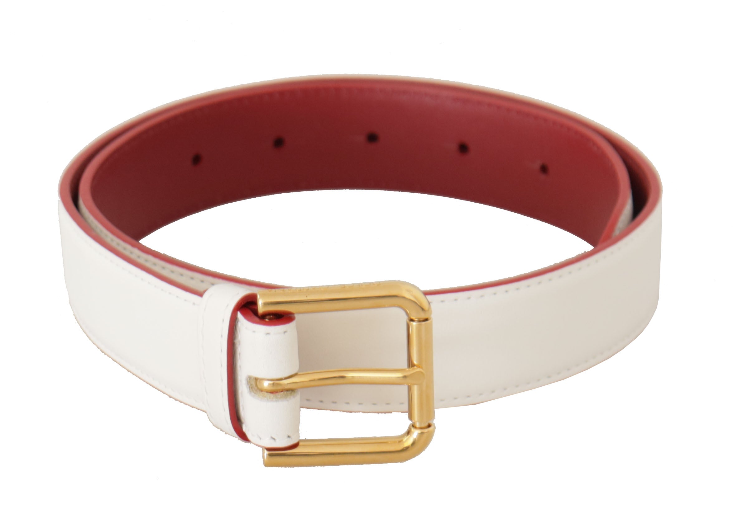 Dolce & Gabbana White Calf Leather Two-Toned Gold Metal Buckle Belt - DEA STILOSA MILANO