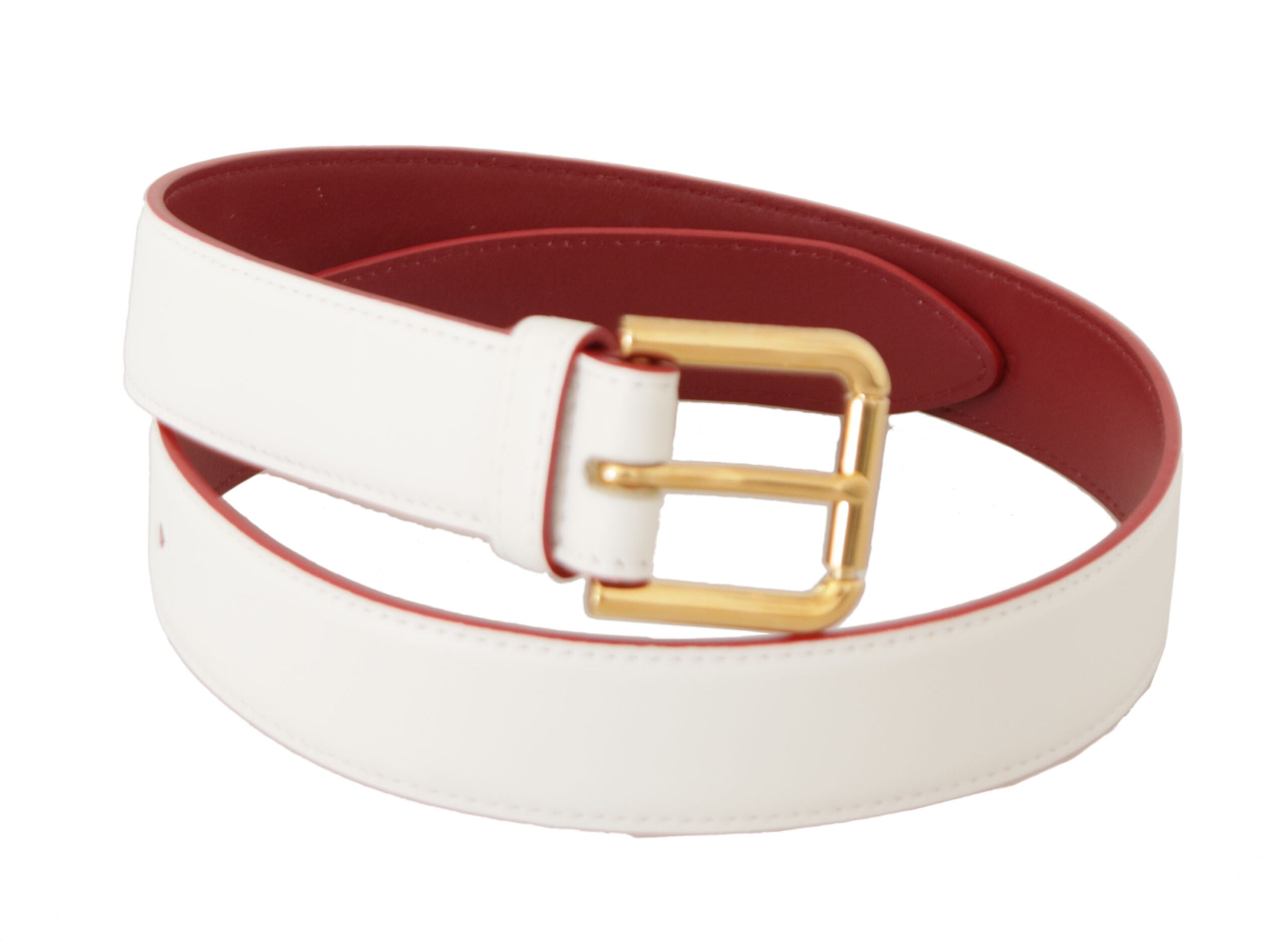 Dolce & Gabbana White Calf Leather Two-Toned Gold Metal Buckle Belt - DEA STILOSA MILANO