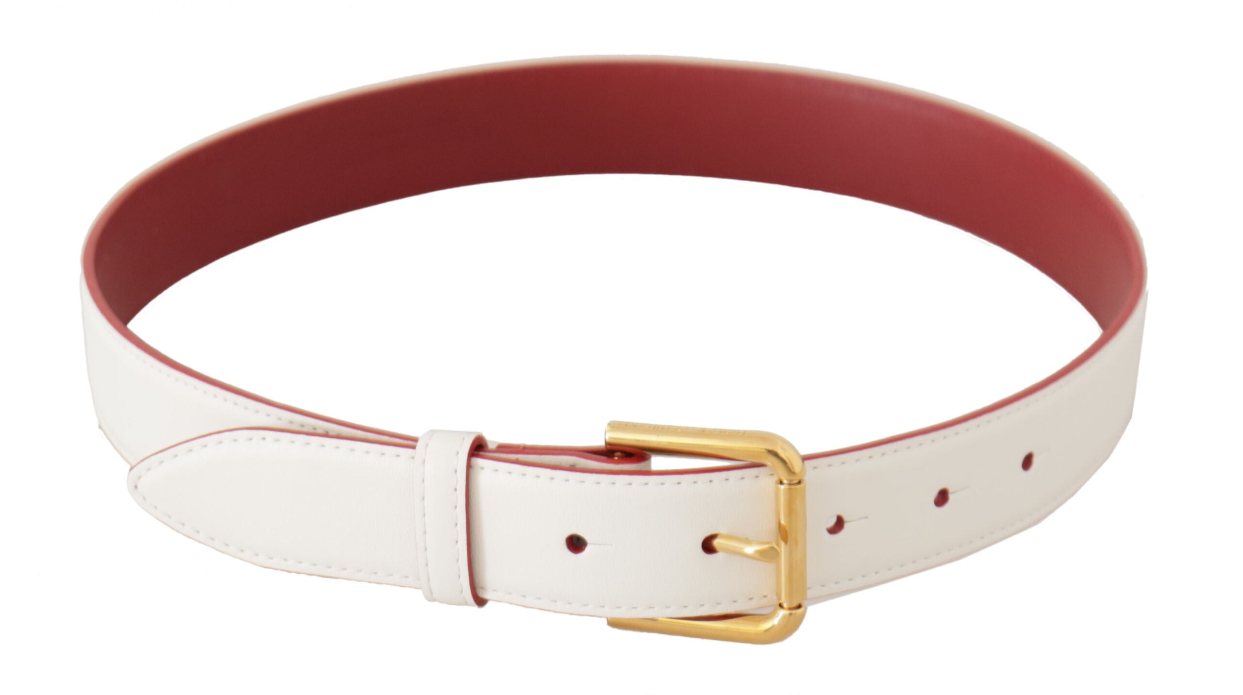 Dolce & Gabbana White Calf Leather Two-Toned Gold Metal Buckle Belt - DEA STILOSA MILANO