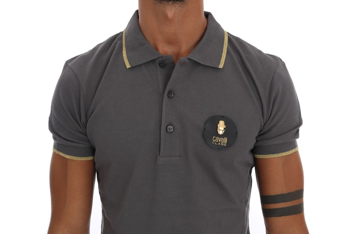 Roberto Cavalli Gray Collared Short Sleeve T-shirt - DEA STILOSA MILANO