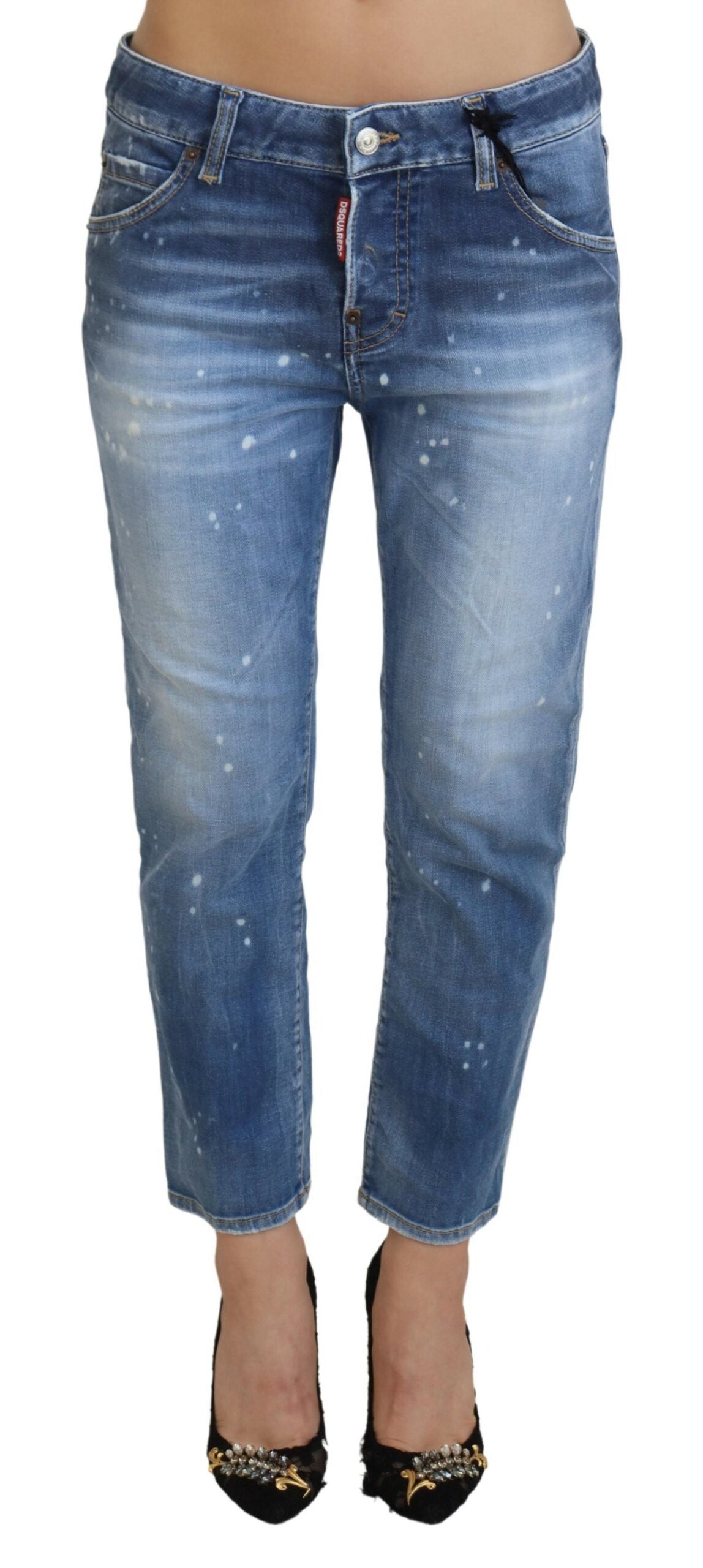 Dsquared² Blue Cotton Low Waist Cropped Denim Cool Girl Jeans - DEA STILOSA MILANO