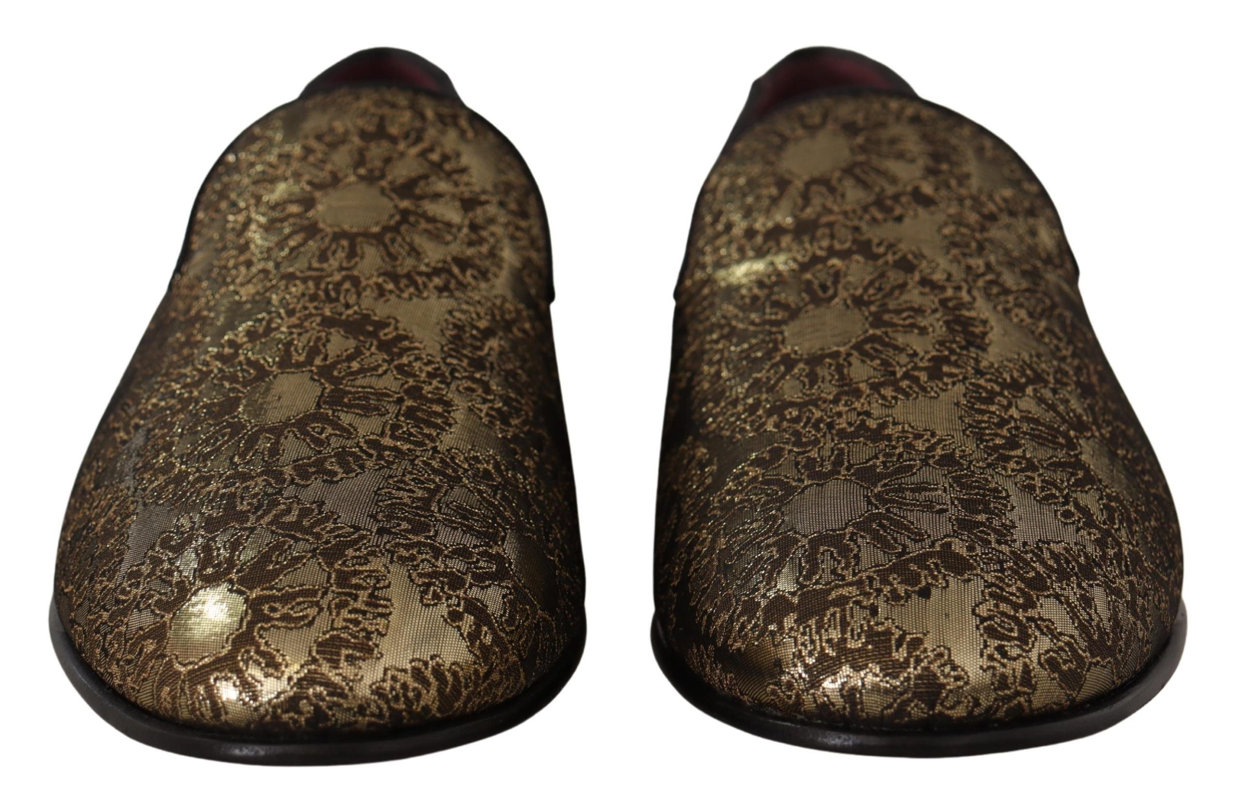 Dolce & Gabbana Gold Jacquard Flats Mens Loafers Shoes - DEA STILOSA MILANO
