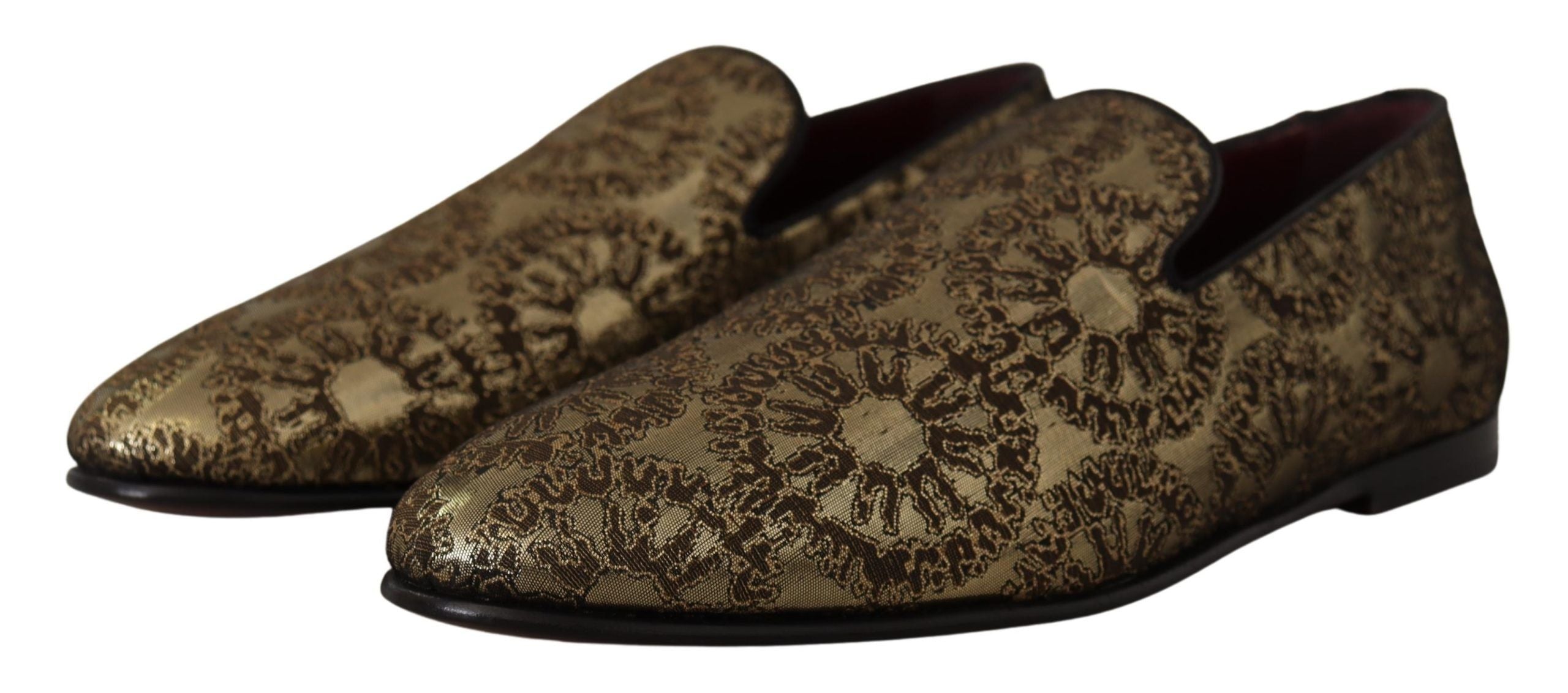 Dolce & Gabbana Gold Jacquard Flats Mens Loafers Shoes - DEA STILOSA MILANO